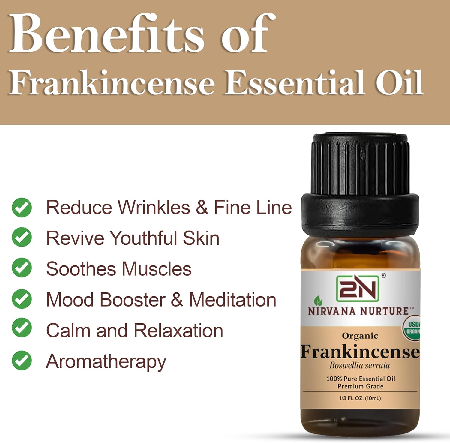 Frankincense Essential Oil, USDA Certified Organic, 100% Pure Undiluted, Aromatherapy Oil for Diffuser, Hair & Skin Care