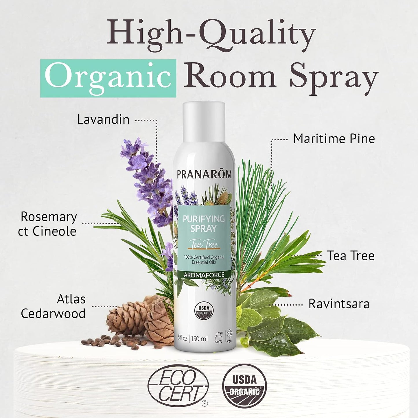 Pranarom - Aromaforce Purifying Spray, Aromatic Room Deodorizers for Home, Essential Oils Infused for Toxin Purification, All-Natural, Tea Tree, 150mL