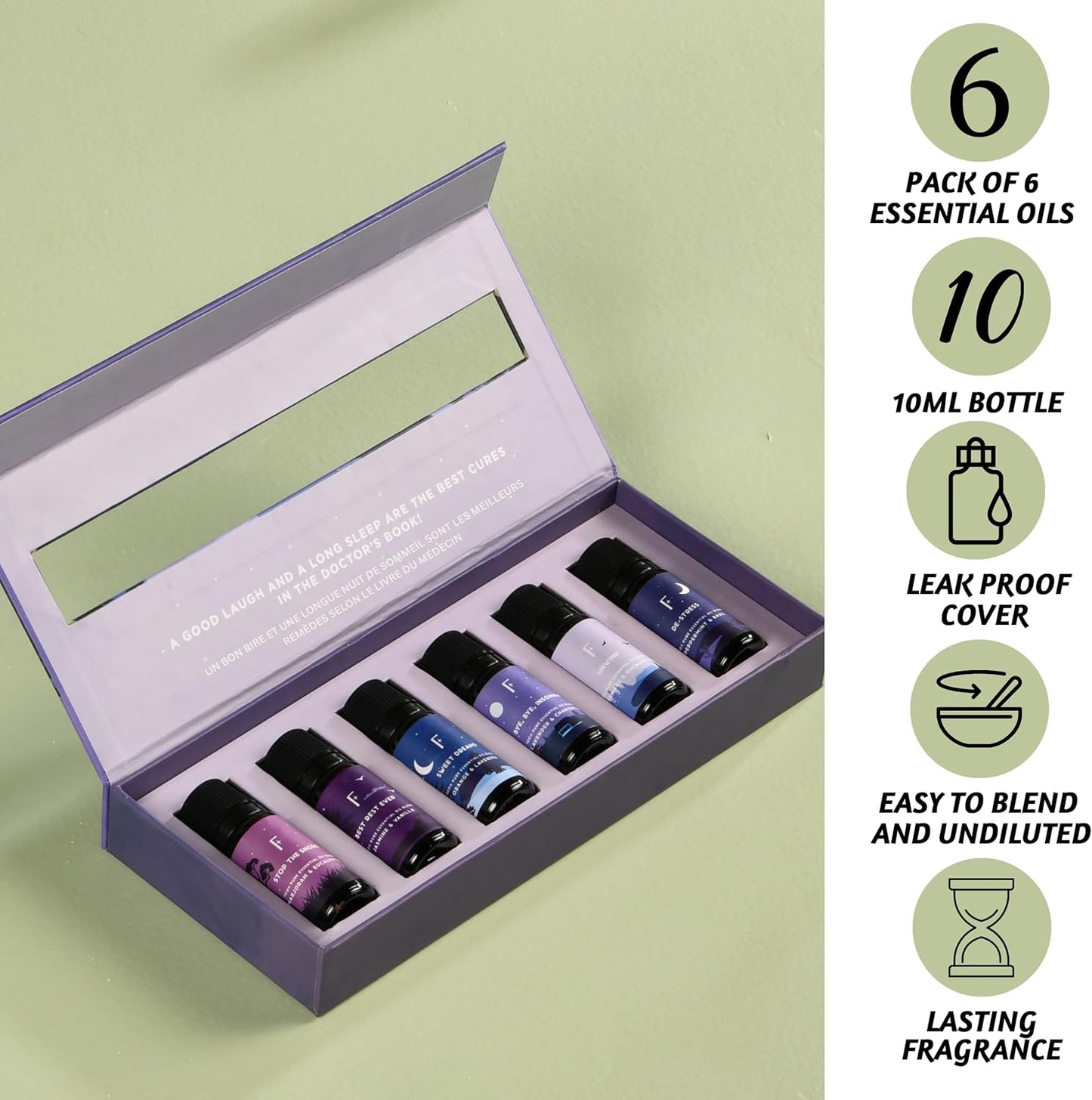 Folkulture Sleep Essential Oils for Diffusers for Home - Set of 6 | Premium Relaxing Essential Oil Set for Sleep Essentials, Aromatherapy & Meditation | Lavender, Peppermint, Jasmine Eucalyptus Orange