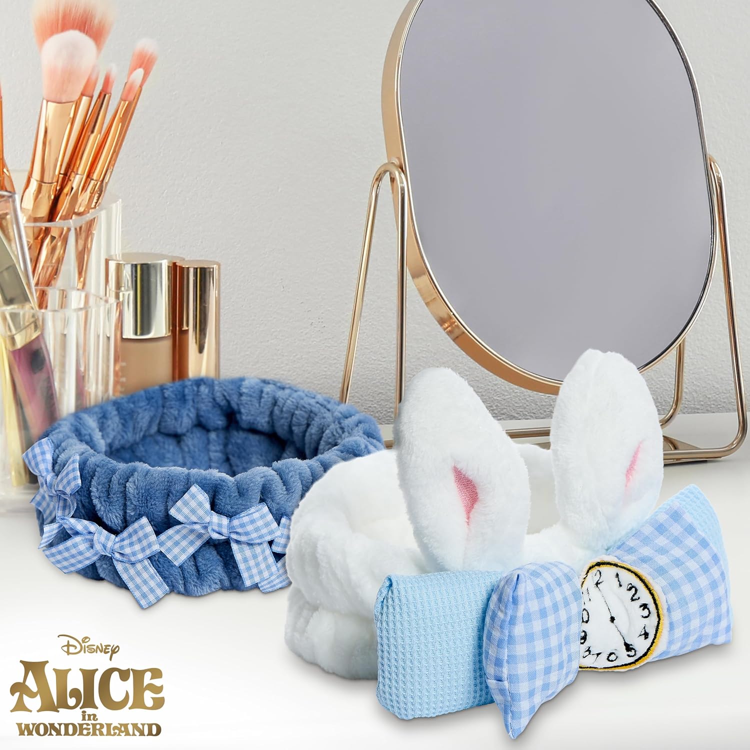 Disney Spa Headband, Soft, Plush, Adjustable, and Fun Hair Accessory for Skincare and Makeup Routines, 2 PK, Alice 2 by Belle Maison