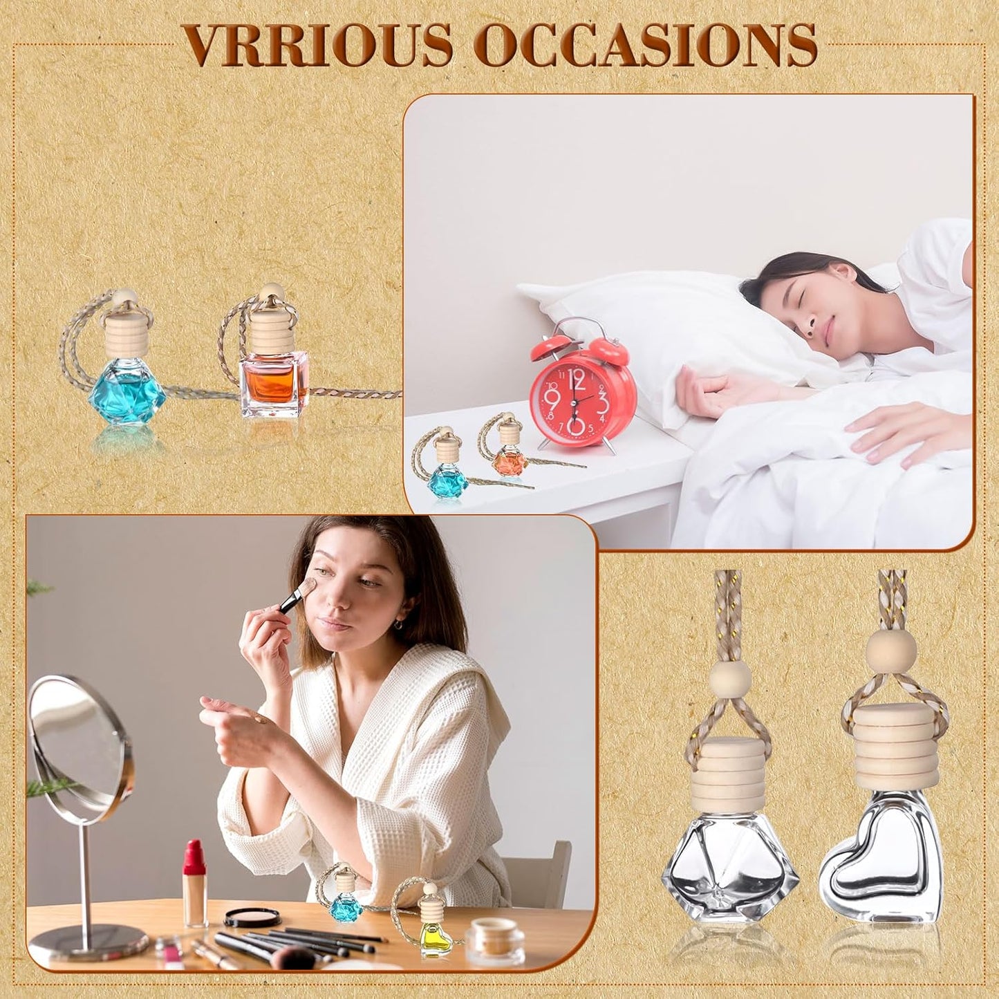 50Pcs 8ml&6ml Hanging Car Air Freshener Diffuser Empty Clear Glass Essential Diffuser Oil Aromatherapy Fragrance Perfume Pendant Glass Vials with Wooden Caps Car Diffuser Air Freshener