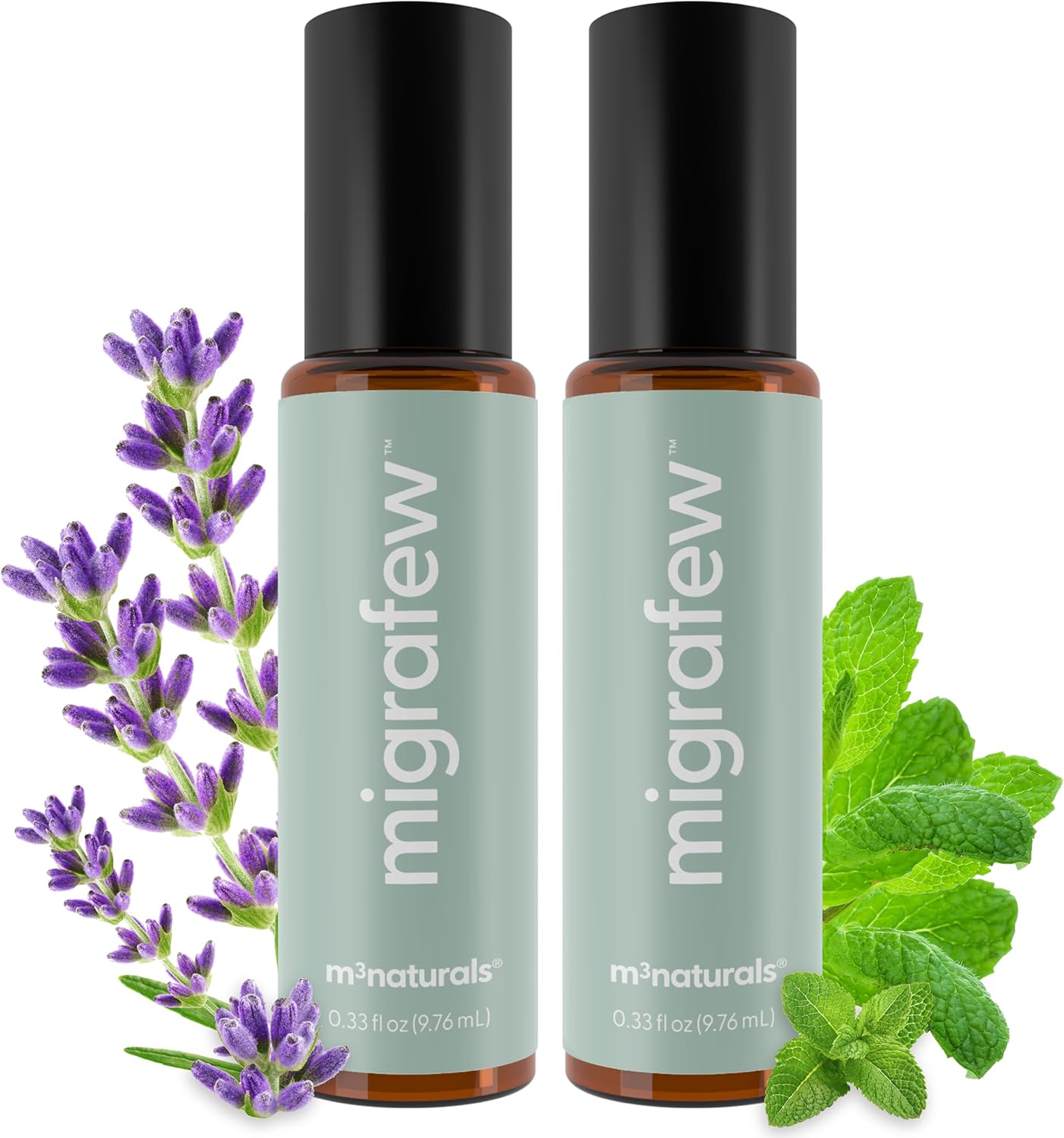 MigraFew Aromatherapy Migraine Roll On | Compact Headache Relief with Cooling Metal Roller for Head Tension and Pressure, Made with Peppermint, Spearmint and Lavender Essential Oils (Pack of 2) by M3