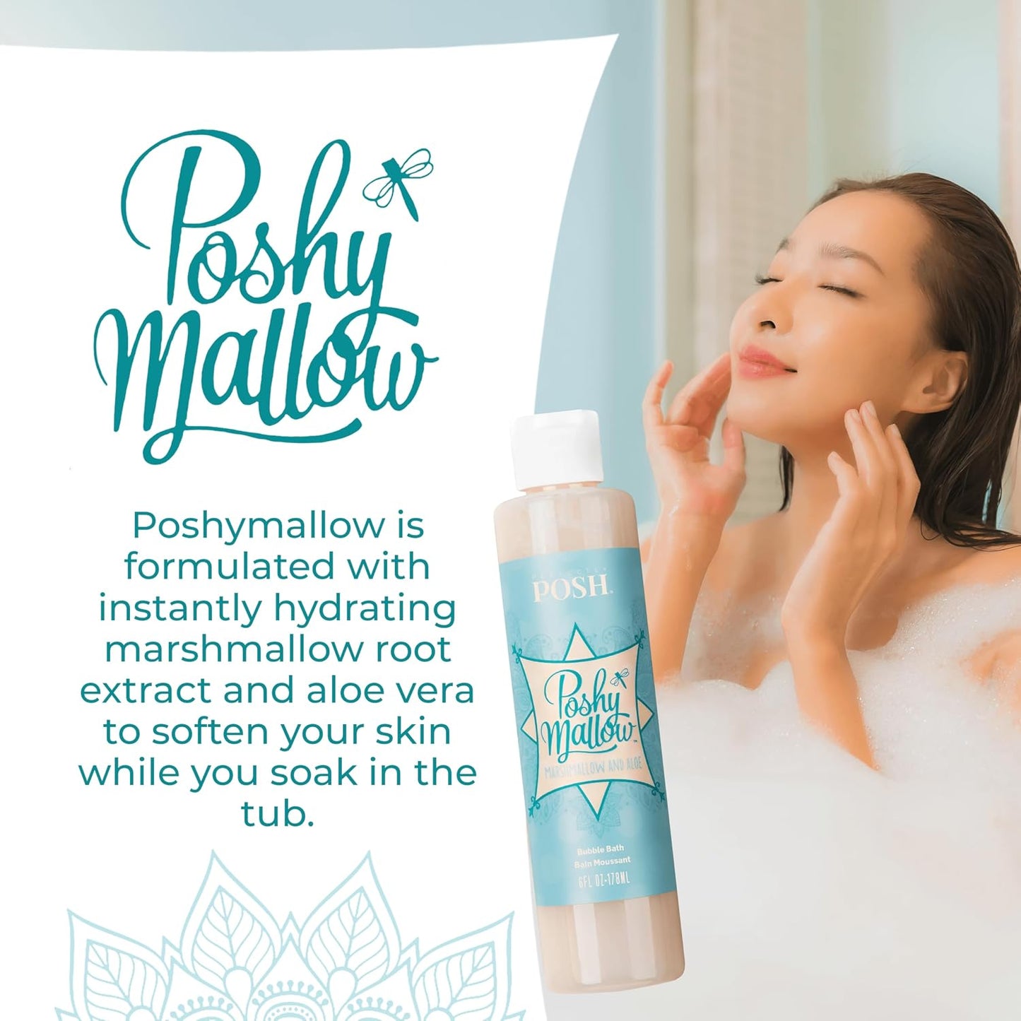 Perfectly Posh - Poshymallow Bubble Bath - Hydrating Bubble Soak with Marshmallow Root Extract, Aloe, and Sweet Marshmallow Scent - 178ml