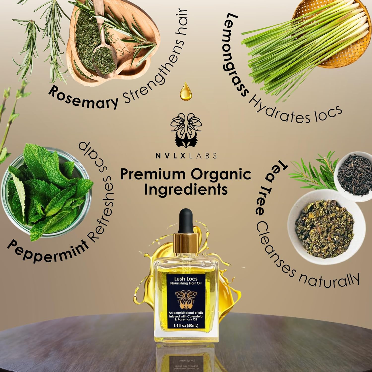 NVLX LABS Rosemary Hair Oil (1.6 Oz) | Peppermint, Tea Tree & Lemongrass Blend | Lightweight Hair & Scalp Oil for Locs, Dreads, Sisterlocs | Vegan, Organic Hair Care Gift for Women & Men
