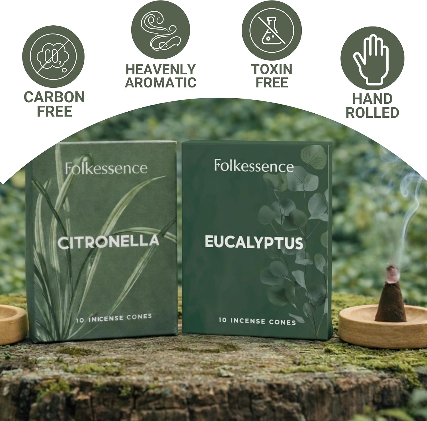 Folkulture Citronella Incense Cones (20 Cones) | Pack of 2 Citronella & Eucalyptus Outdoor Incense Cones for Camping Essentials, Apartment Patio Must Haves| Slow Burn, Non Toxic, Inscents-Cones