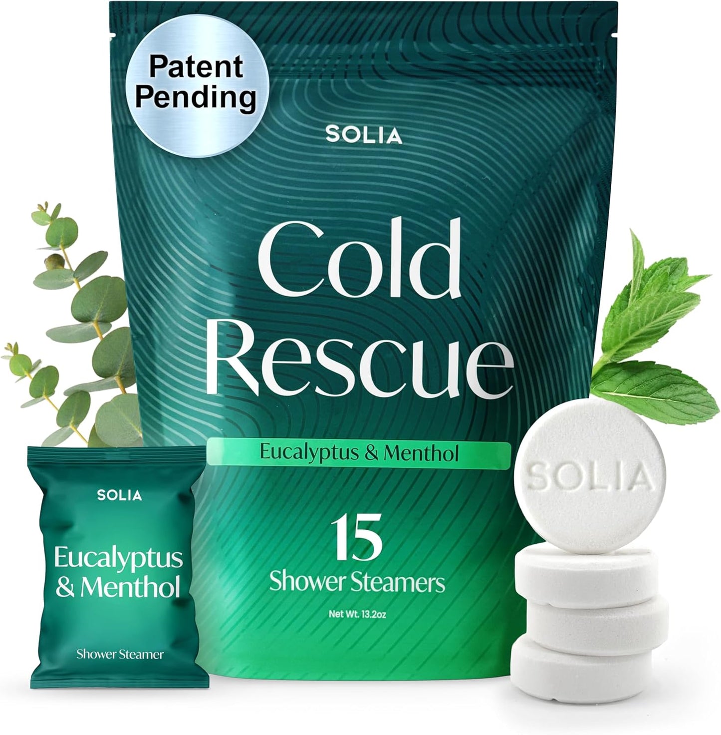 Solia Congestion Eucalyptus & Menthol Natural Shower Steamers - Patent-Pending - Real Essential Oil Menthol Tablets, Spa Steamers Aromatherapy, 15-Pack