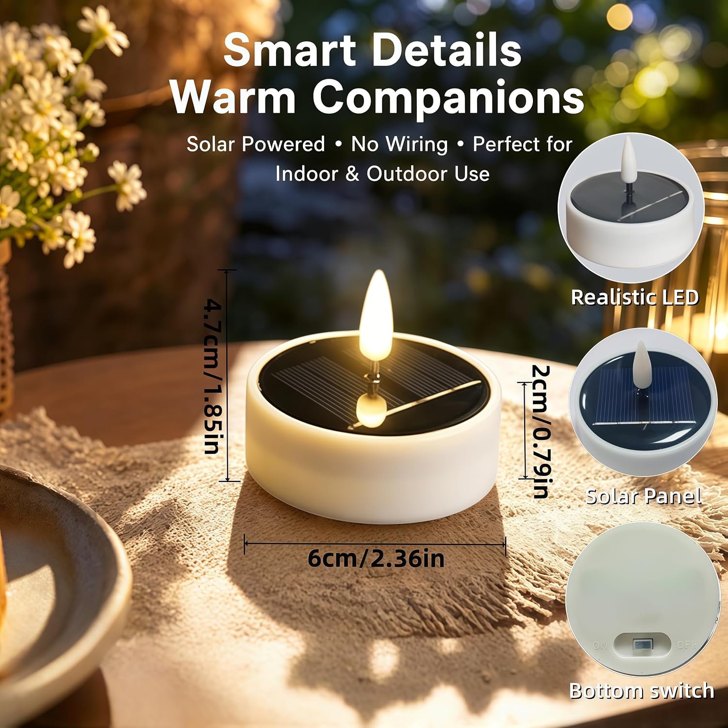 6PCS Solar Tea Lights Outdoor Waterproof, Rechargeable Reusable Flameless Flickering Solar LED Candles, Smart Dusk to Dawn Lighting for Camping, Garden Decor, Patio, Christmas Lanterns, Home Decor