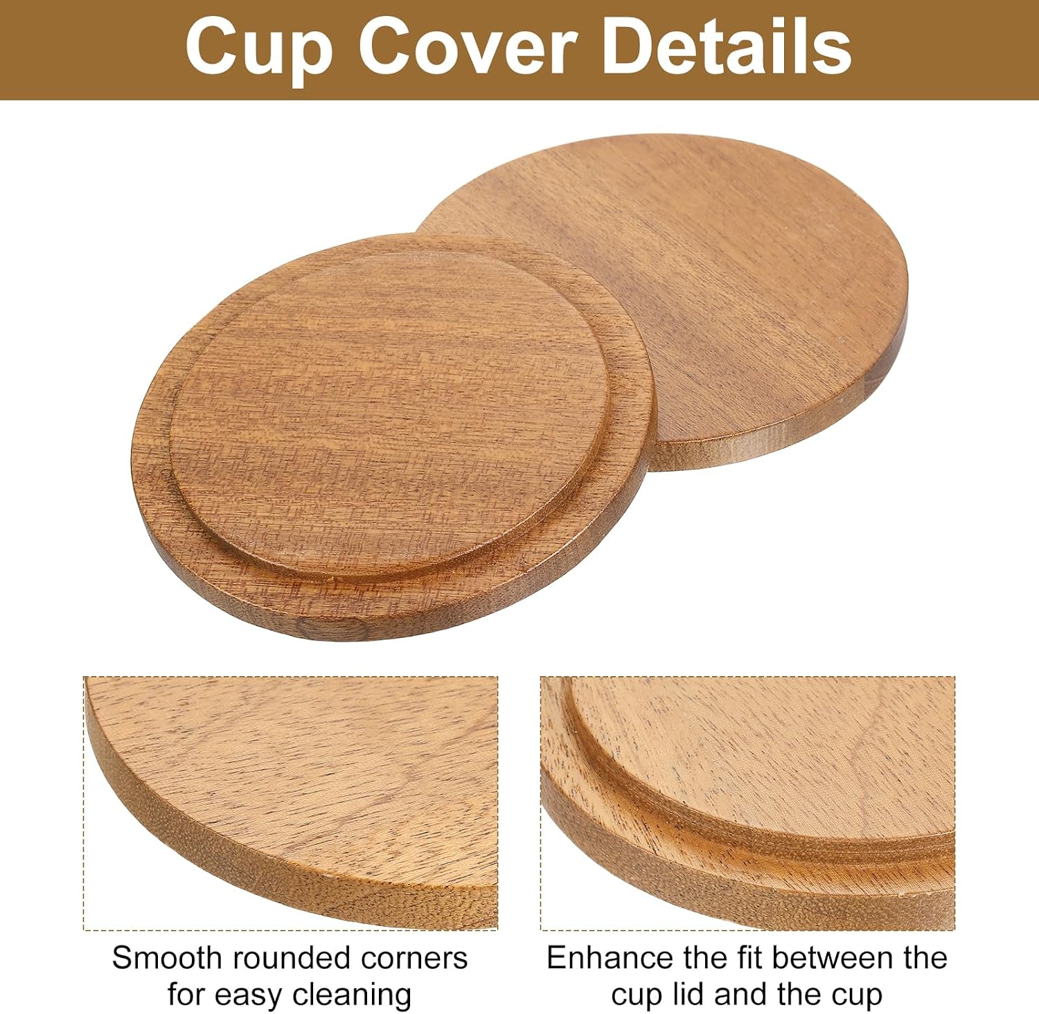 Uxcell 2PCs Wooden Bamboo Lid - 3.07 Inch Coffee Mug Lids, Tea Cup & Glass Cover, Sealed Lids