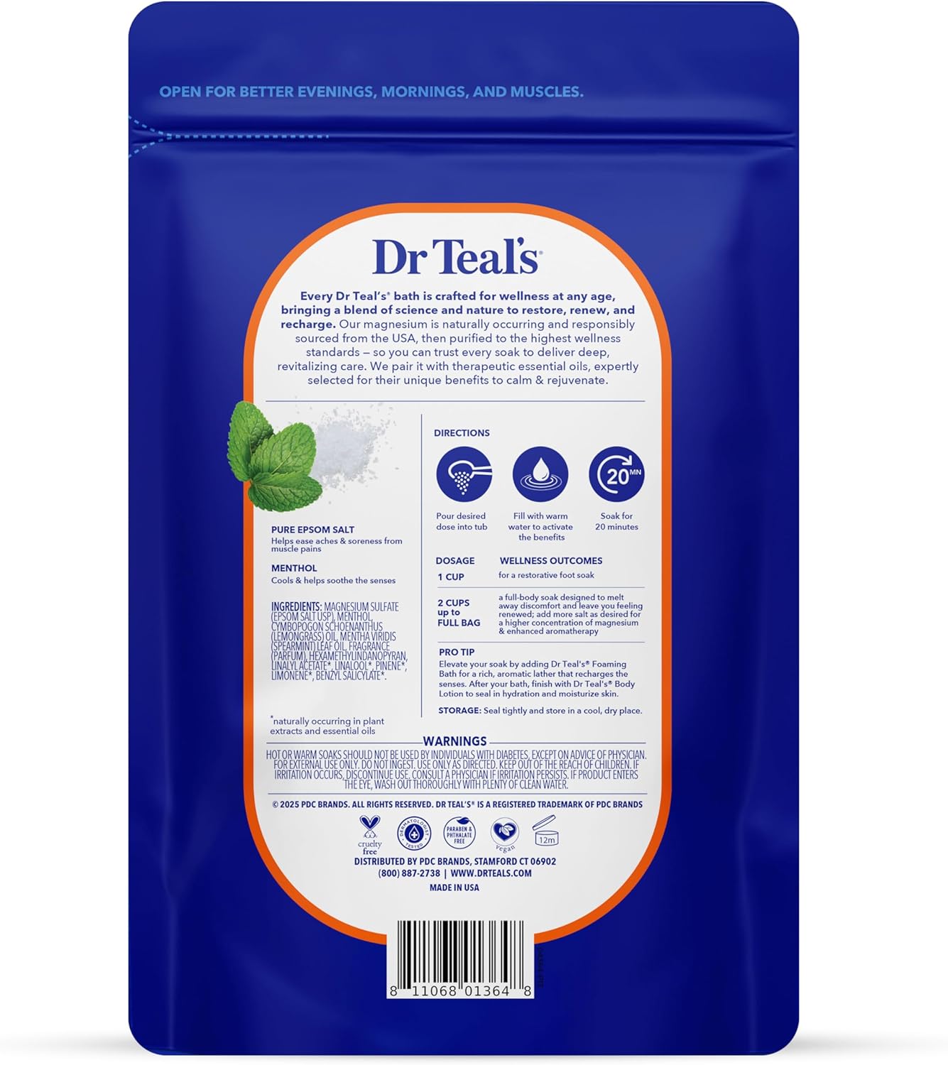 Dr Teal's Epsom Salt Magnesium Soak, Pre & Post Workout with Menthol & Essential Oils, 3 lbs