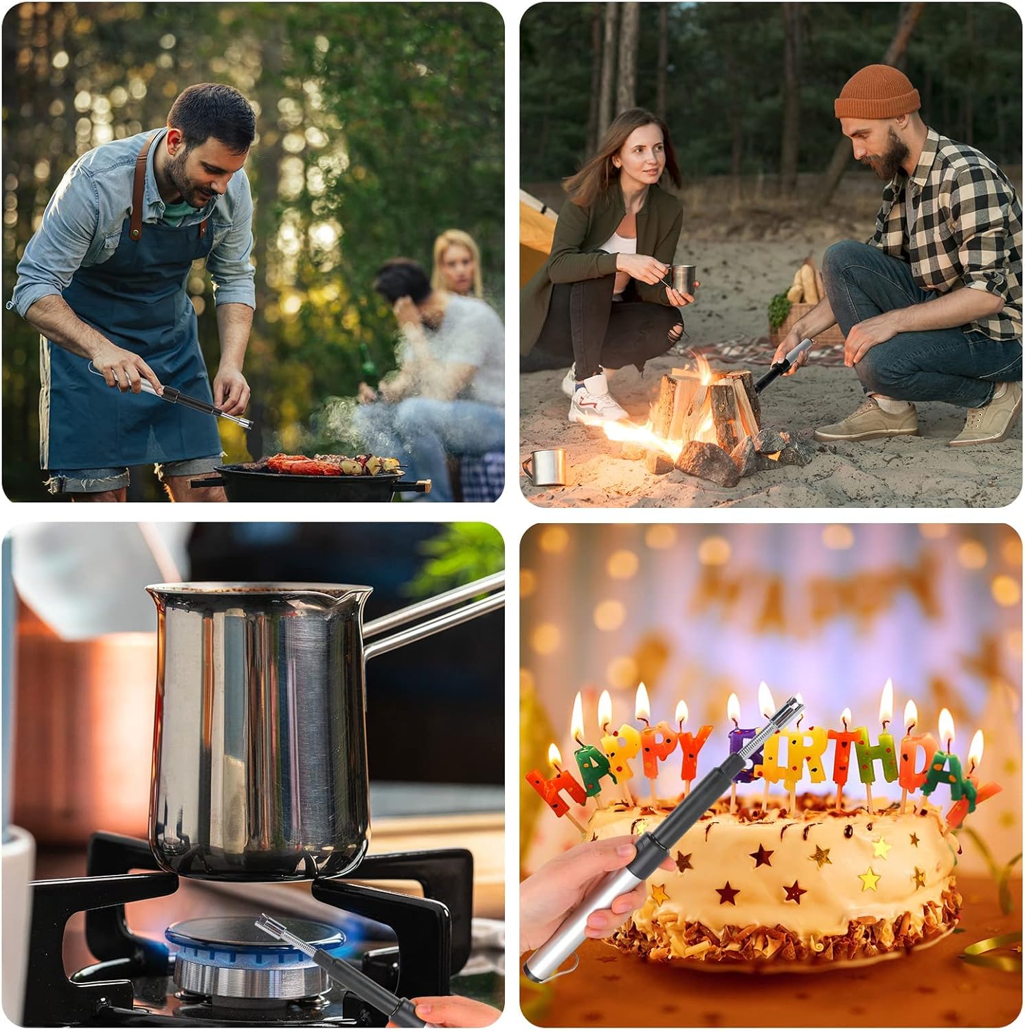 Electric Long Lighter, Retractable Length (11.4in-27.55in), Lgnition Port Can be Rotated 360°, Rechargeable via USB, lighters Suitable for Lighting Candles, barbecues, fireplaces, fire pits, etc.