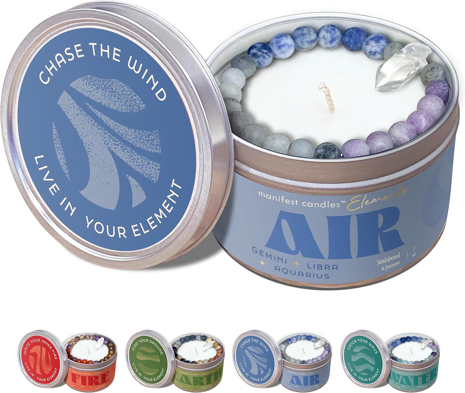 Zodiac Air Aquarius Gemini Libra Gifts for Women Crystal Candle, 45 Hour Burn, Zodiac Astrology Gifts Meditation Candle Healing with Crystals, Spiritual Manifestation Healing Stones Bracelet