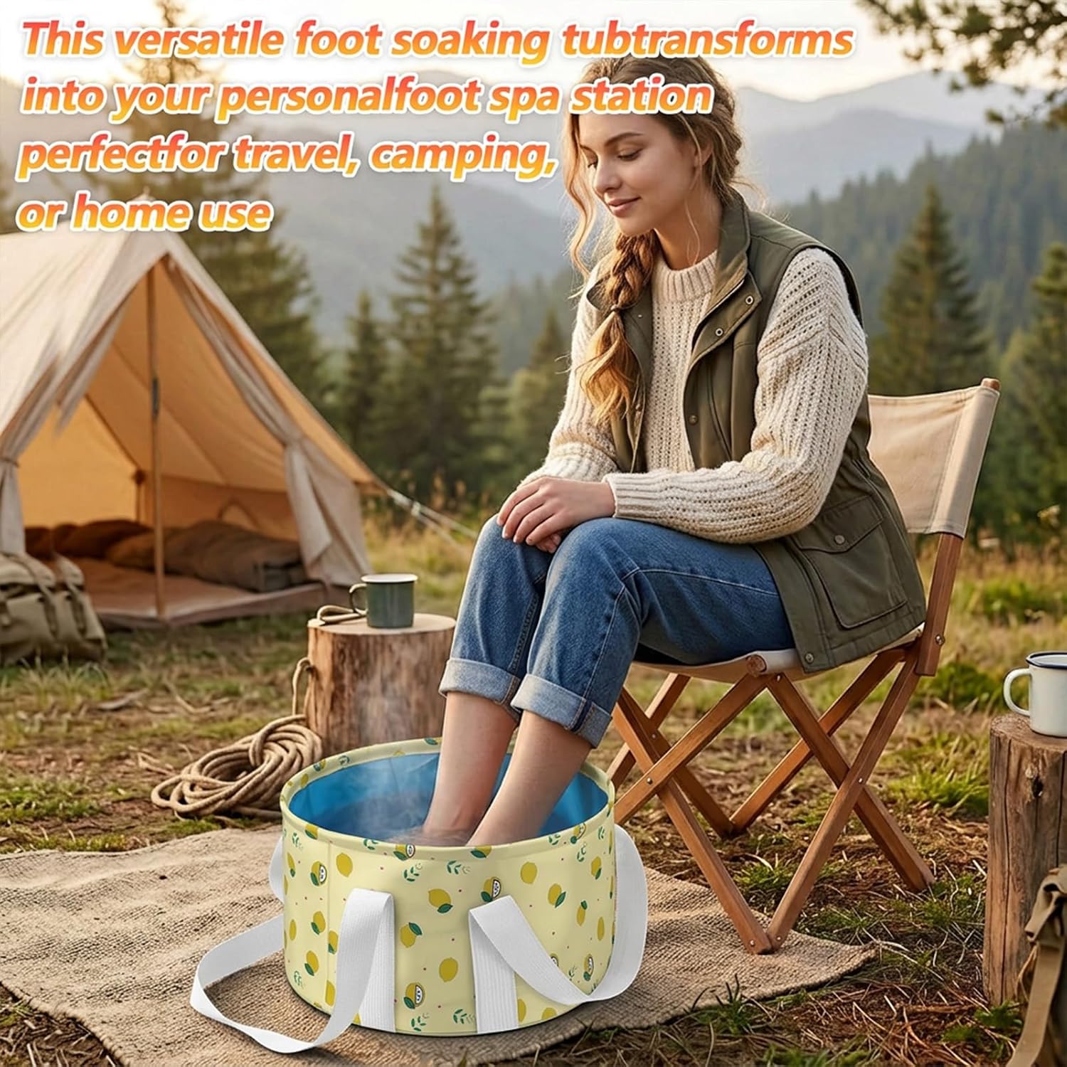 Foldable Bucket for Soaking Feet, Portable Foot Bath Tub Spa Basin Yellow Footbath Bucket for Travel Home Pedicure Outdoor Camping/Wash Face Vegetables Fruits(Yellow)