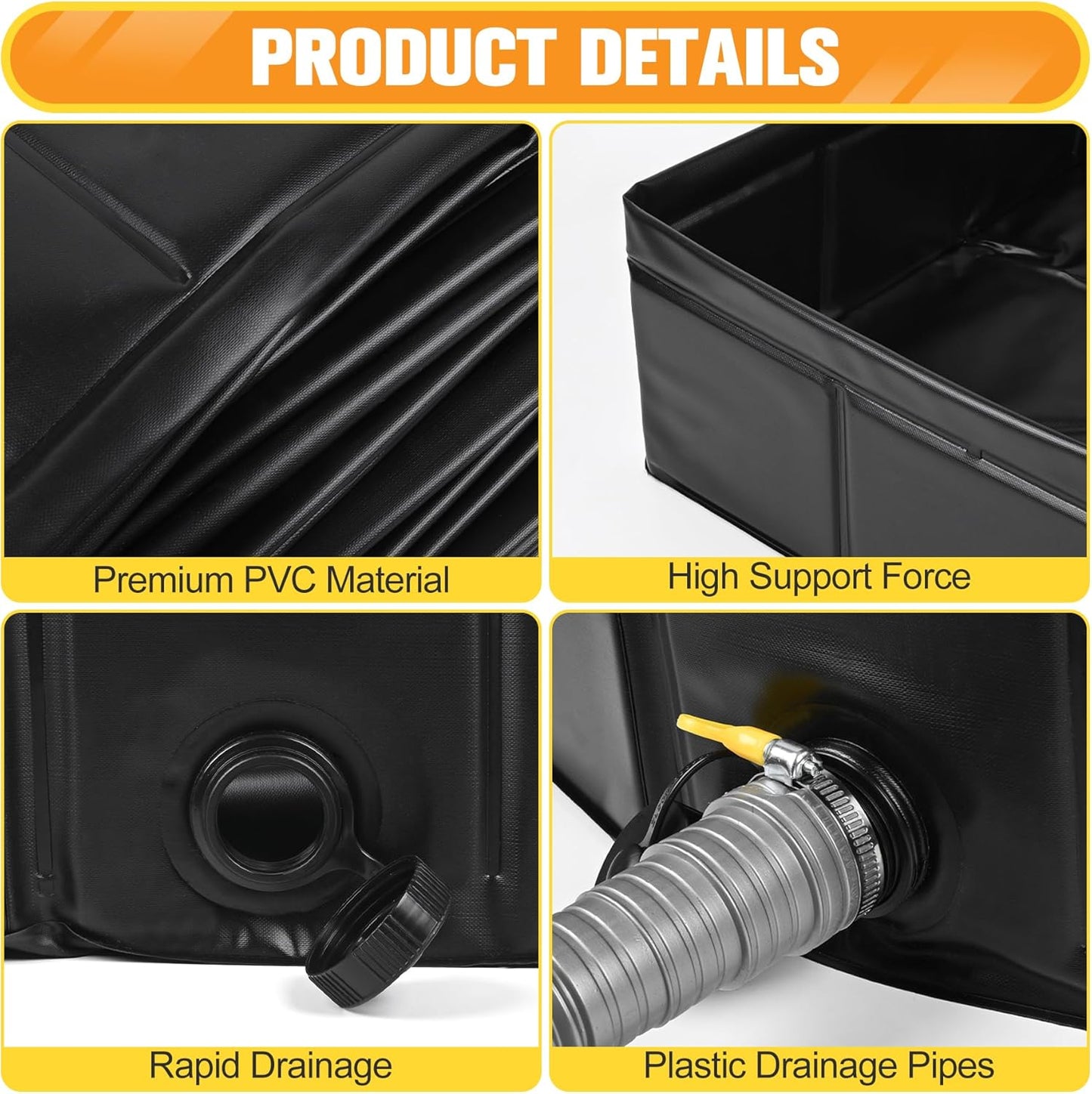 Upgraded Portable Shower Pan 41"x41"x5" - Heavy-Duty Non-Slip Base with Drain Hole & Mesh Storage Bag | Collapsible Camp Shower Tray for RV, Beach, Glamping | Leakproof Outdoor Bath Floor