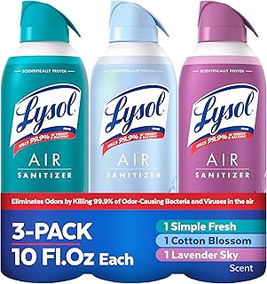Lysol Air Sanitizer with Bacterial Odor Eliminator for Home & Office, Air Freshener Alternative, Simple Fresh + Cotton Blossom + Lavender Sky, 10 oz (Pack of 3)