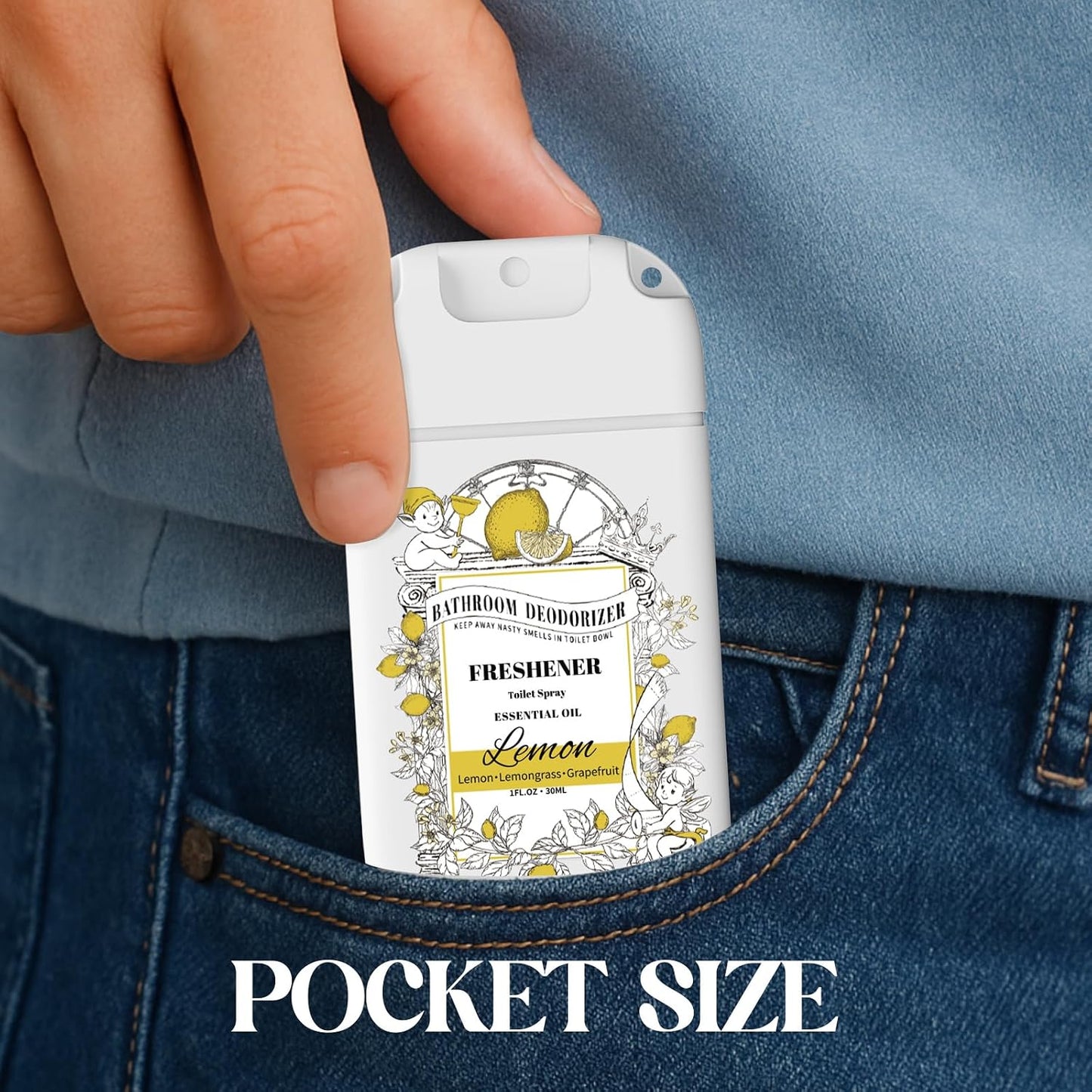 Travel Size Toilet Spray, Air Freshener Spray for Bathroom Deodorizer, Travel Essentials Variety with Removable Hook - Lemon Lavender Eucalyptus Scent