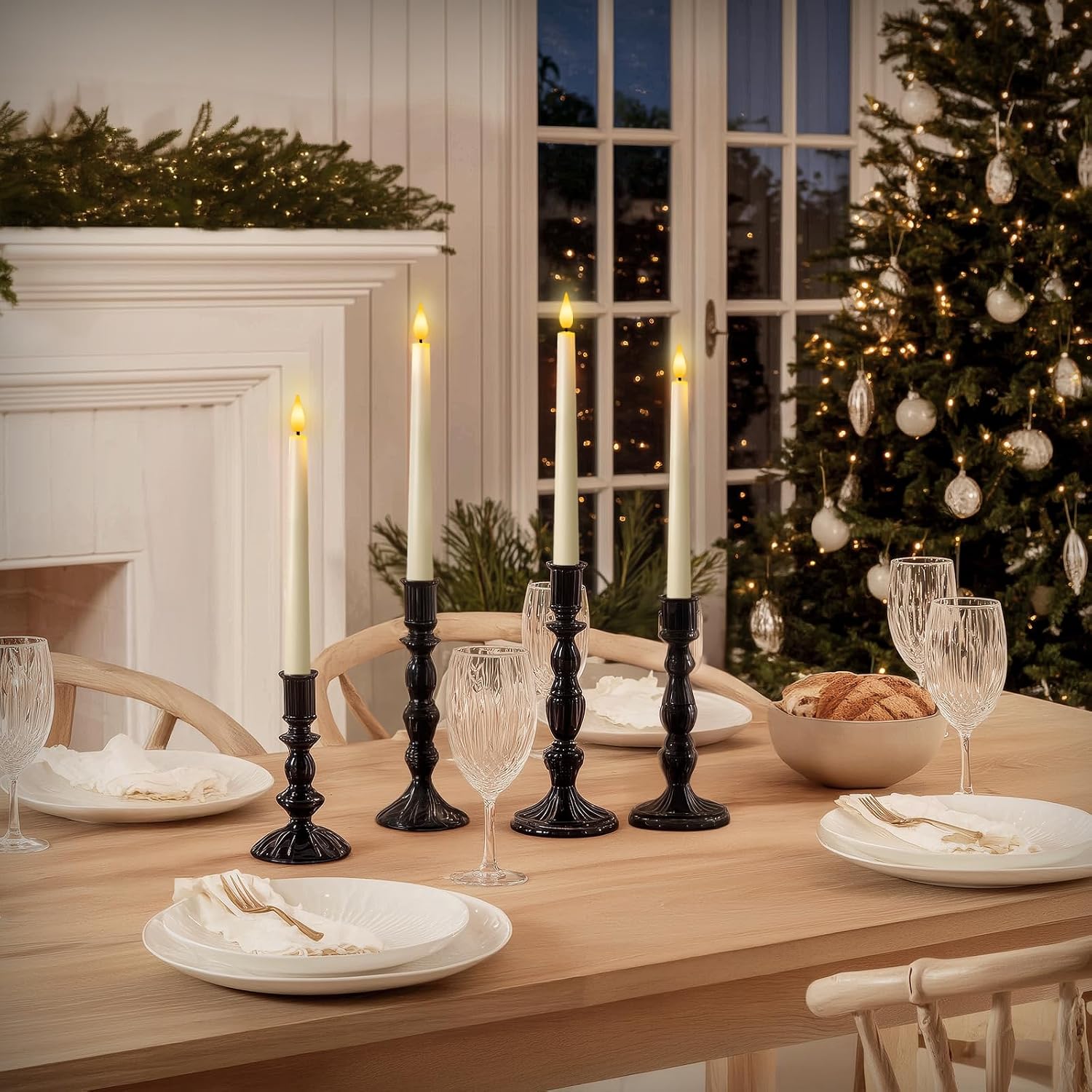 12 Pcs Flameless Taper Candles with Remote, Timer, Plastic Battery Operated Window Candles, 9.6 Inches Ivory LED Candlesticks, for Halloween Christmas Home Decoration