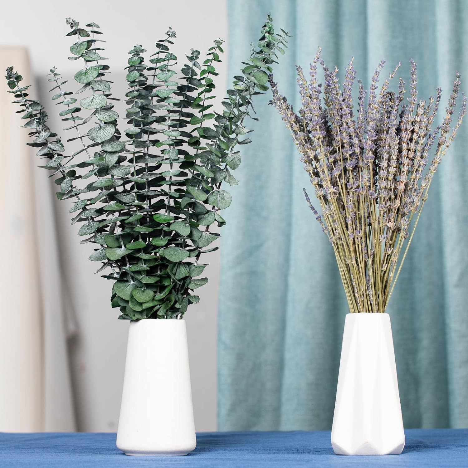 70 PCS Dried Eucalyptus Stems with Lavender Flowers Bundle for Shower, 17'' Natural Real Live Eucalyptus Leaves Branches Hanging Shower Plant for SPA Home Fragrance Bathroom Table Vase Decor