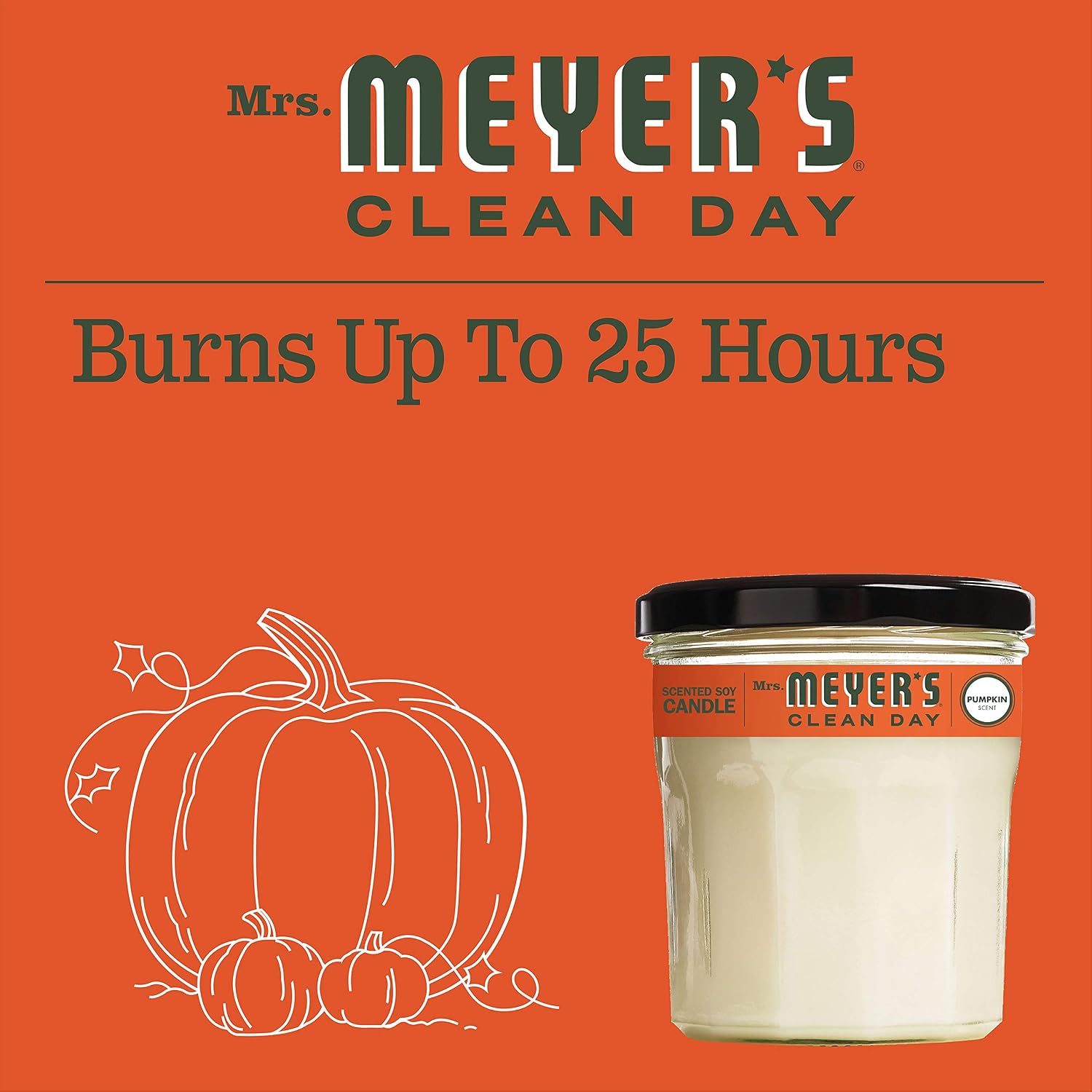 MRS. MEYER'S CLEAN DAY Soy Aromatherapy Candle, 25 Hour Burn Time, Made with Soy Wax and Essential Oils, Pumpkin, 4.9 oz