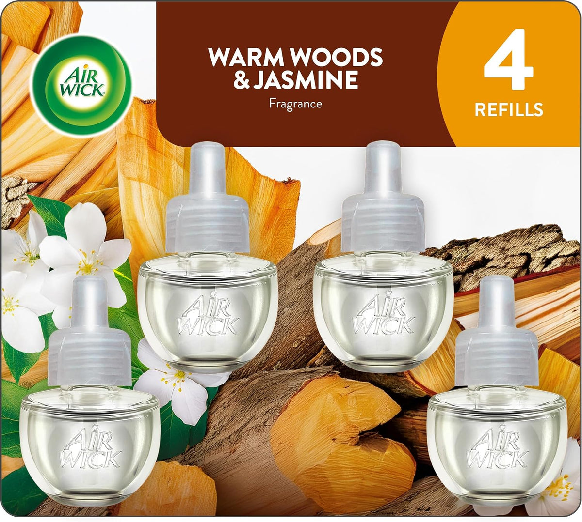 Air Wick Plug-In Scented Oil Refills, Warm Woods &amp; Jasmine, 4 Count
