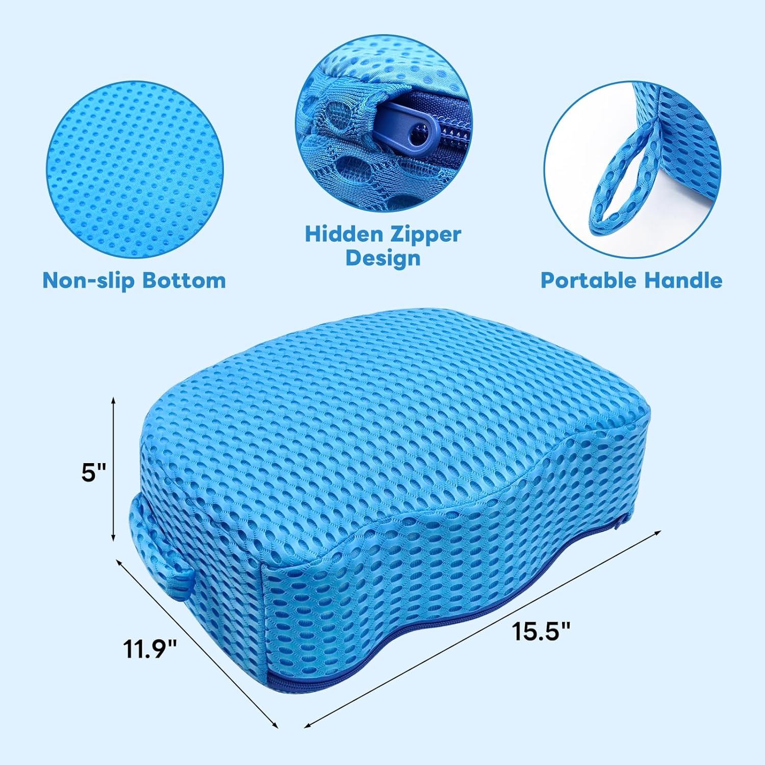 Hot Tub Booster Seat for Adults, 5" Extra Thick Weighted Spa Cushion with 4+ lbs Core, No Floating Quick Sink Design, 3D Air Mesh, Non-Slip Seat Riser for Jacuzzi & Bathtub (Blue)