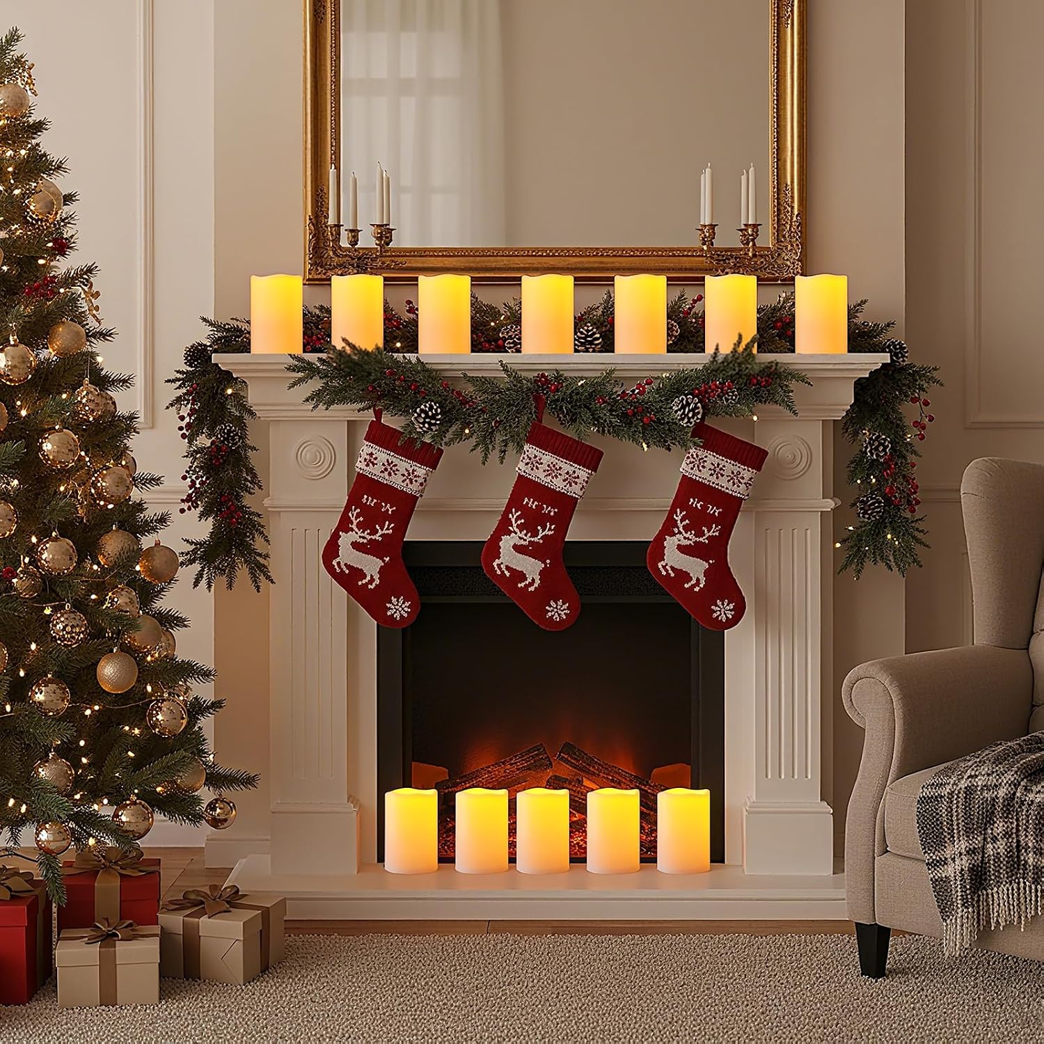 Amagic 2 Pack 6" x 4" Outdoor Plastic Electric flameless Candles with Remote Control and Timer, Battery Operated Flickering LED Pillar Fake Candle for Home, Wedding Decor, Ivory