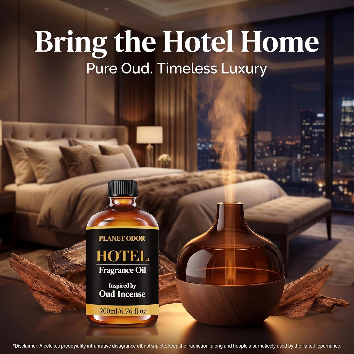 Oud & Ebony Diffuser Oil - Luxury Essential Oils for Diffuser Refill & Air Freshener Room Spray, Long-Lasting Natural Home Fragrance and Hotel Scent for Diffusers & HVAC Machines（(6.76 Fl Oz)