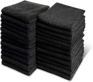 Black Bleach Proof Towels Set, 24 Pack 100% Cotton 16" X 27" Color Safe, Stain Resistant, Quick Drying Towels for Beauty, Hair and Nail Salon, Gym, Spa and Home Hair Care