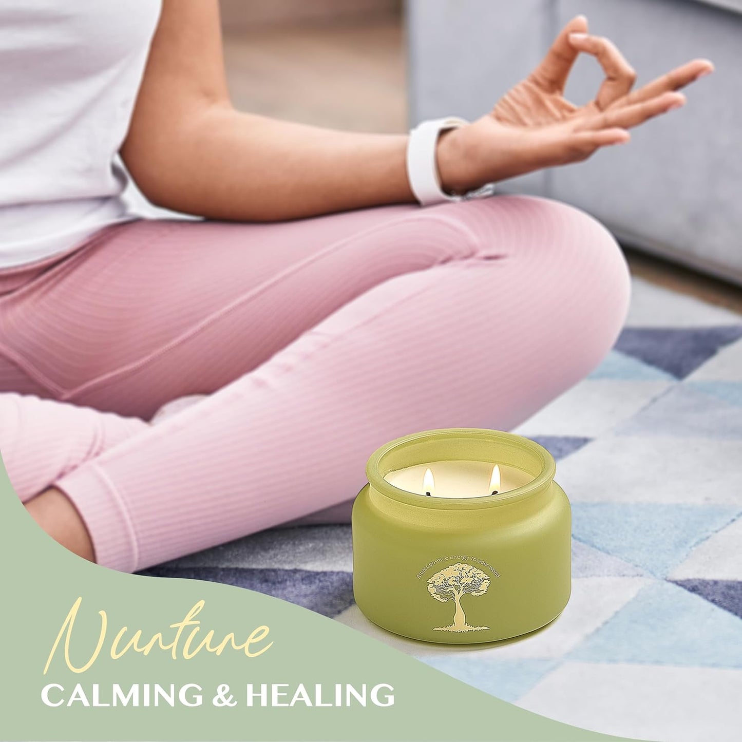 White Sage Meditation and Yoga Candle for Energy Clearing and Protection - 50 Hour Clean Burning Soy Wax - 2-Wick Spiritual Aromatherapy Smudge Candle with Guided Materials -9.5oz