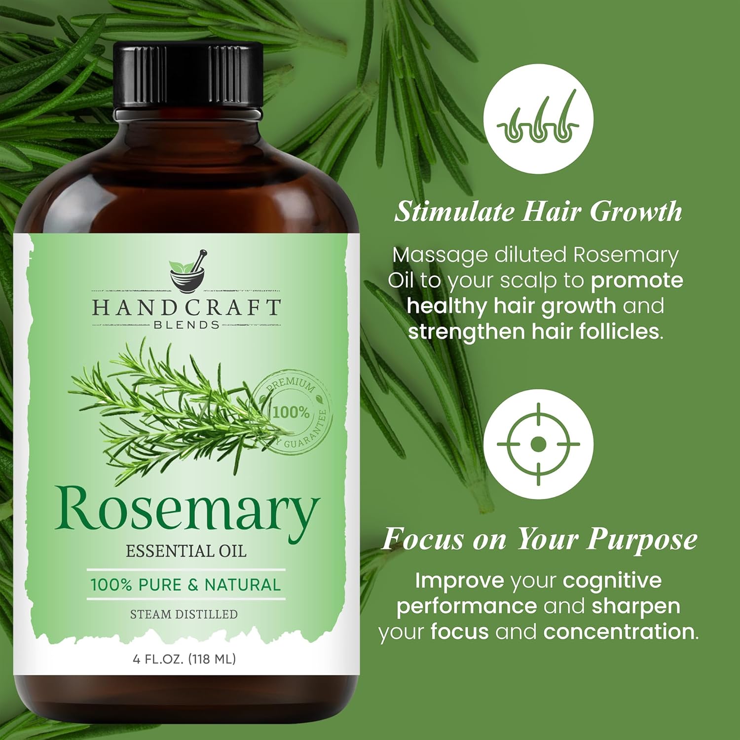 Handcraft Blends Herbal Focus Set: Peppermint and Rosemary Essential Oils – (2 x 4 Fl Oz) – 100% Pure & Natural – for Diffuser, Aromatherapy, and DIY Projects