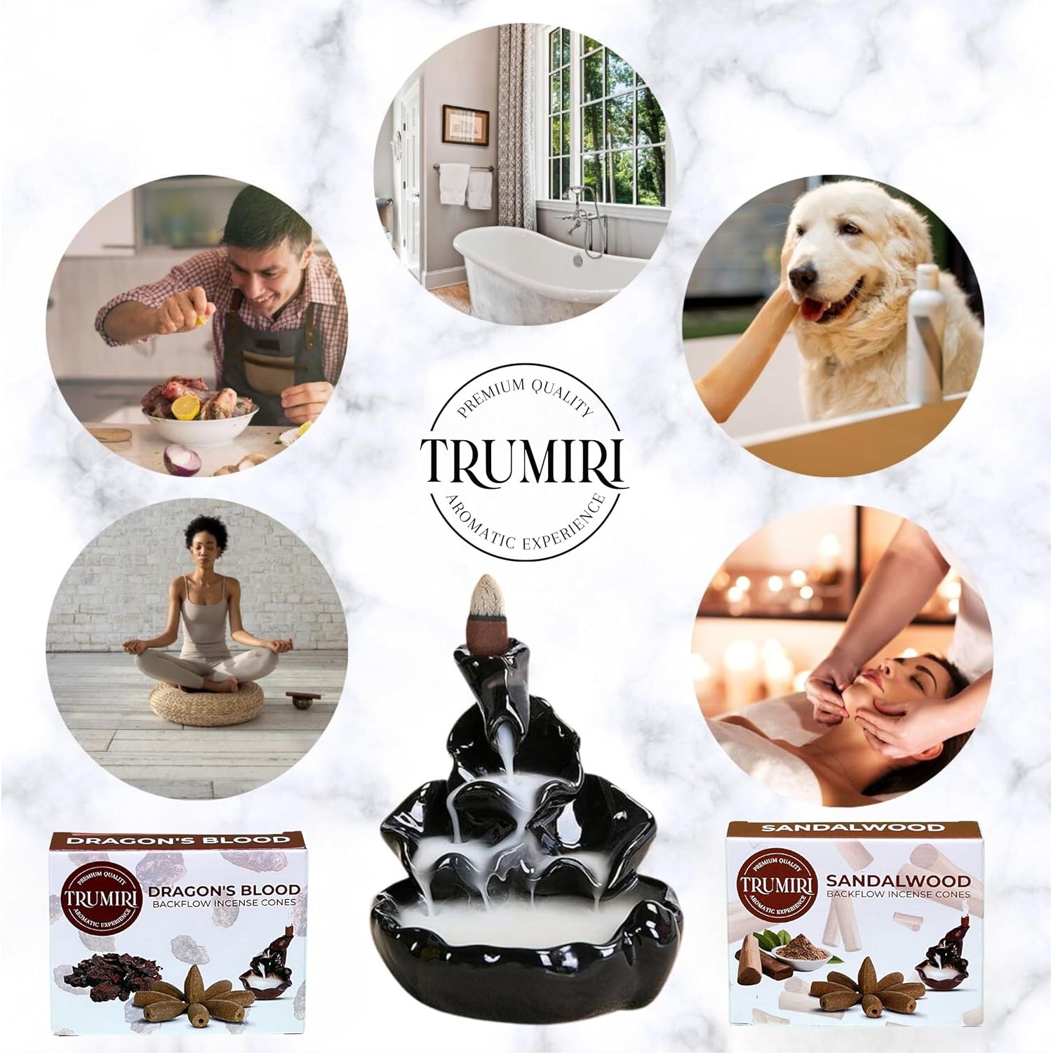 TRUMIRI Backflow Incense Cones - Combo Pack of 20 Waterfall Cones (10 Dragons Blood + 10 Sandalwood)