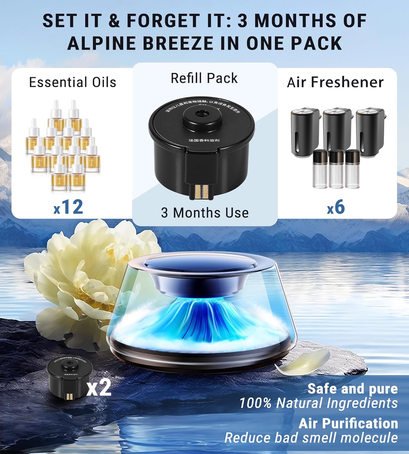 Upgraded Smart Car Air Freshener, Car Diffuser, Fuji Cologne & Pine Forest 5 Mode Ambient Light & Mist Fragrance with Auto On/Off Intensity Adjustable Mist for 6 Months C01 Automotive Diffuser,Premium