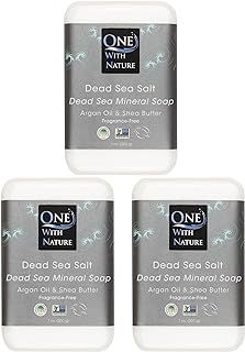DEAD SEA Salt SOAP 3 PK - Shea Butter, Argan Oil, Magnesium, Sulfur, Minerals. All Skin Types, Problem Skin. Acne Treatment, Eczema, Psoriasis, Therapeutic, Natural, Fragrance Free, 7 oz Bars