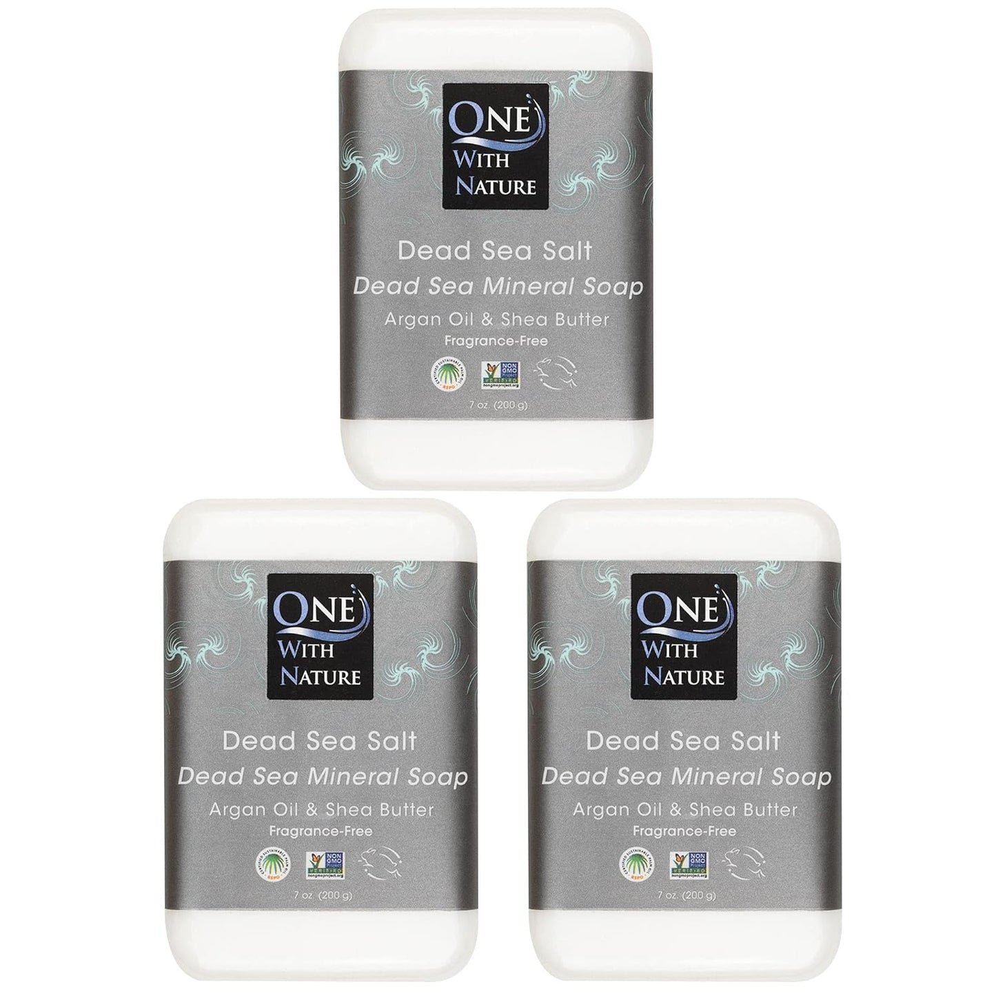 DEAD SEA Salt SOAP 3 PK - Shea Butter, Argan Oil, Magnesium, Sulfur, Minerals. All Skin Types, Problem Skin. Acne Treatment, Eczema, Psoriasis, Therapeutic, Natural, Fragrance Free, 7 oz Bars