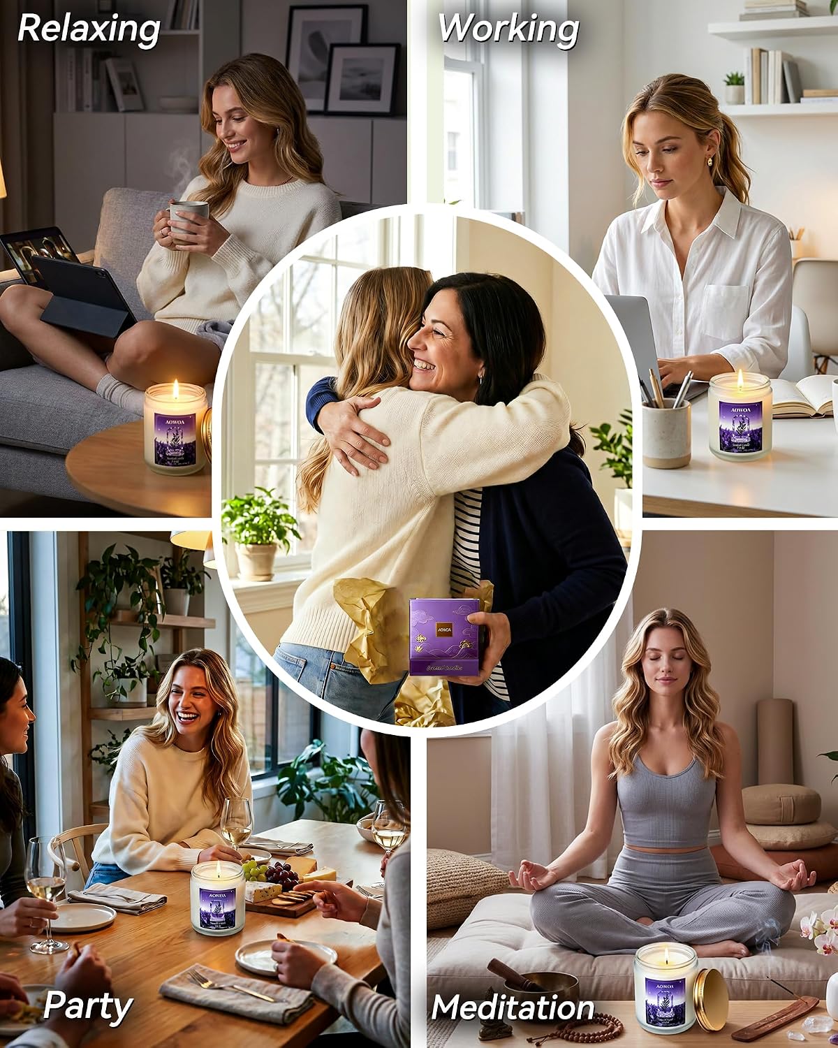 Lavender Scented Candles for Women -Aromatherapy Candle, Natural Soy Candles for Home Scented 7oz, Long Lasting Non-Toxic Clean Burning, Mom Birthday Candles Valentines Day Gifts