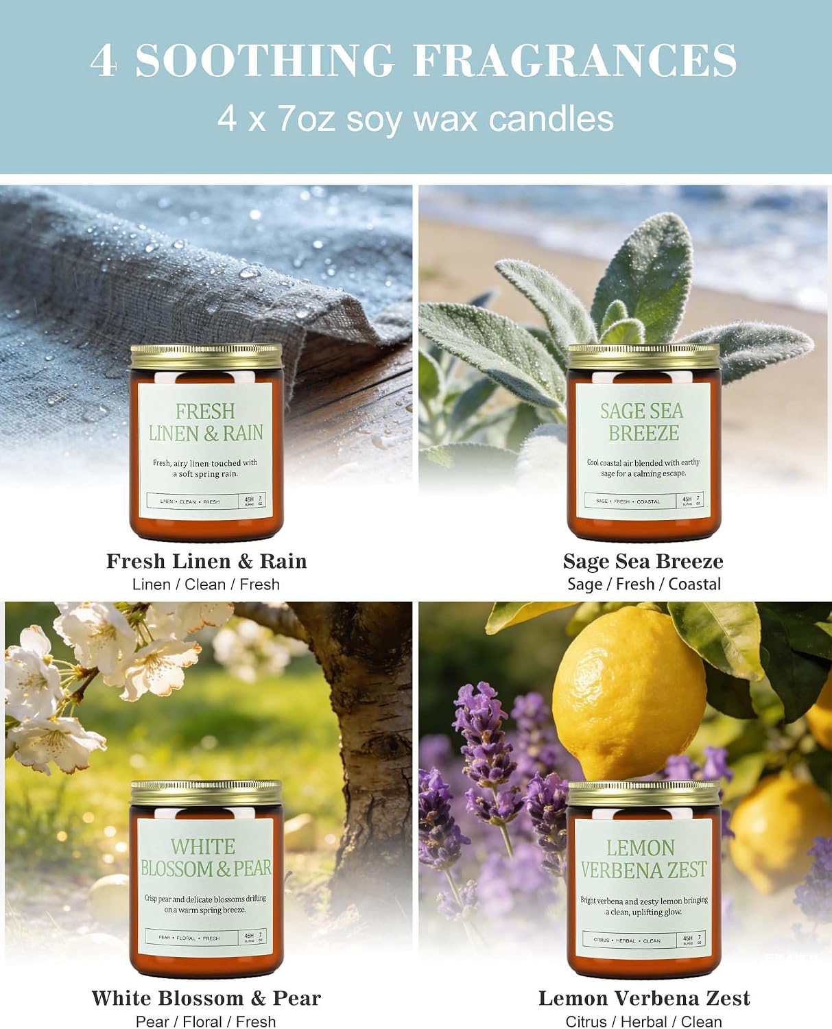 4 Pack Scented Candles Gifts for Women: 28oz Natural Soy Candles for Home Scented, Up to 200H Burning, Aromatherapy Candle Set, Jar Candle Gift Set for Spa Bath Meditation Birthday Valentine's Gifts