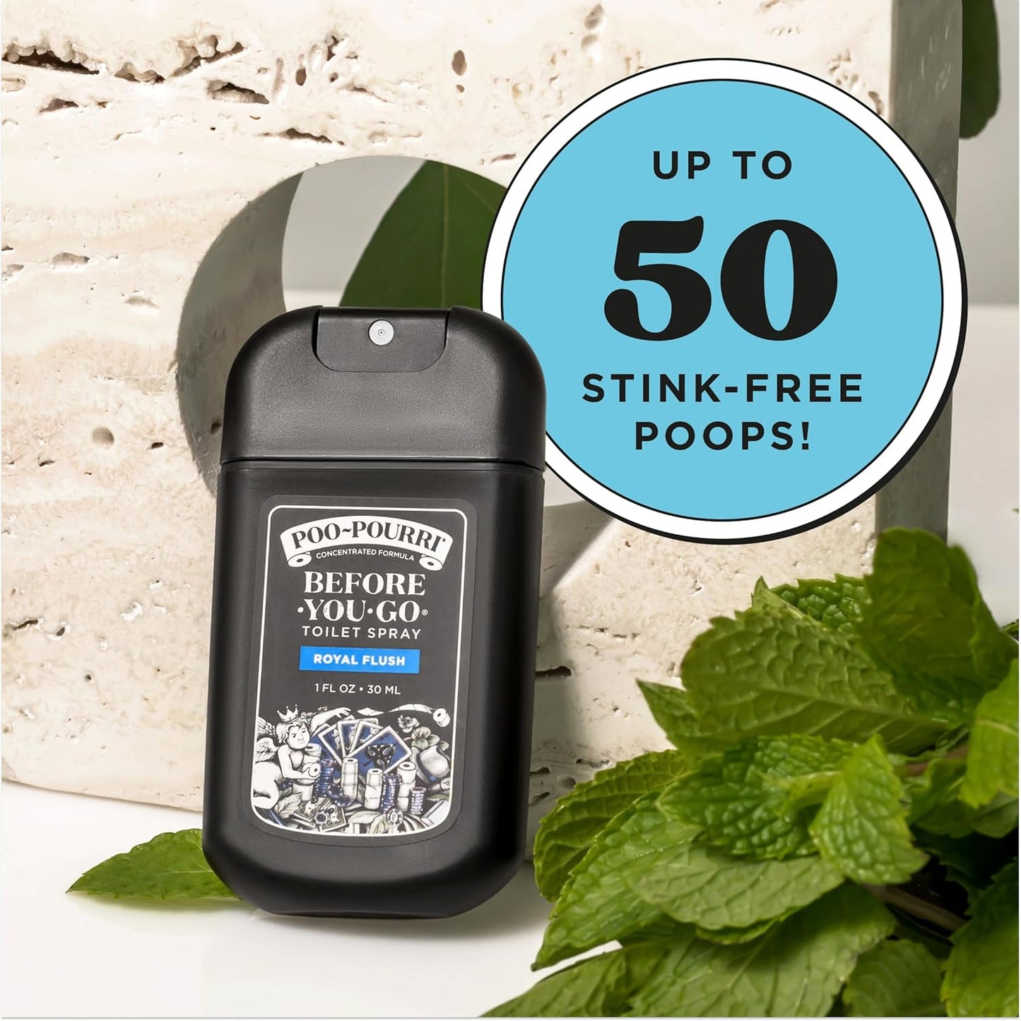 Poo-Pourri Before-You-Go Pocket Toilet Spray, Travel Essentials, Royal Flush, 1 Fl Oz, Up to 50 Uses, On-The-Go Bathroom Odor Deodorizer with Essential Oils, TSA Approved Size, Eucalyptus & Spearmint