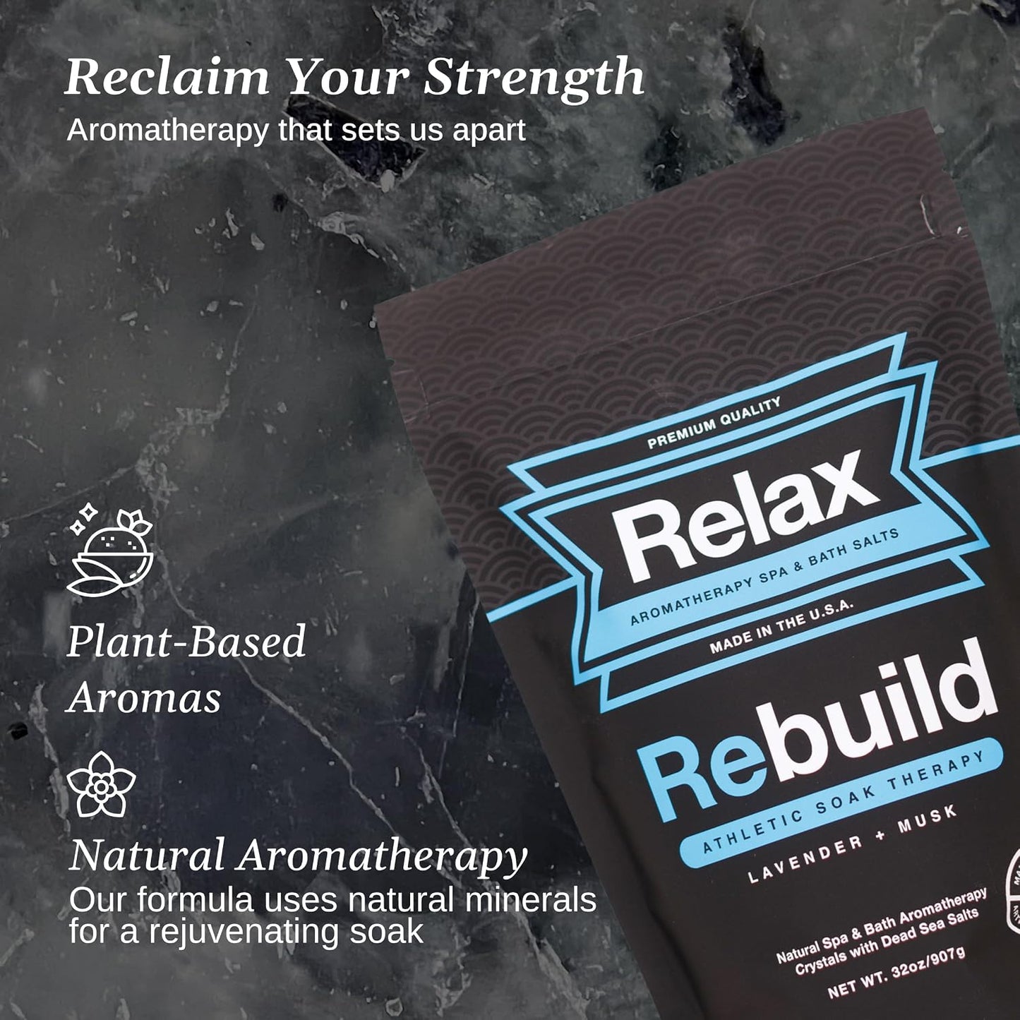 Relax Spa & Bath, Epsom & Dead Sea Salts, Aromatherapy Bath Salts for Hot Tub, Bath, or Spa, Infused with Magnesium, Rebuild Athletic Soak Therapy