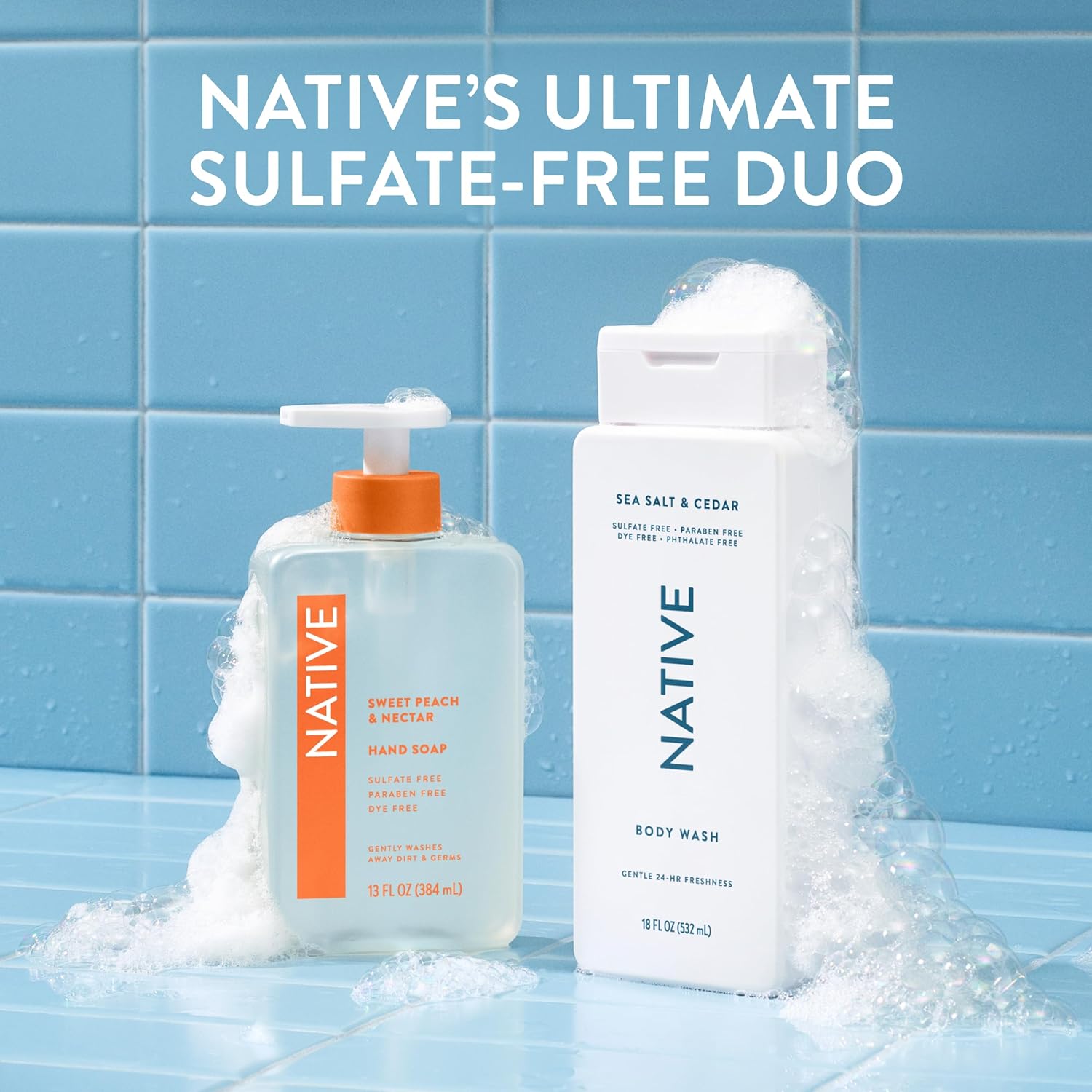 Native Sea Salt & Cedar Scent 24-Hr Refreshing Clean Body Wash for Men & Women, for All Skin Types Incl. Sensitive, Leaves Skin Feeling Clean & Soft, Free of Phthalates, Sulfates & Parabens, 18 oz