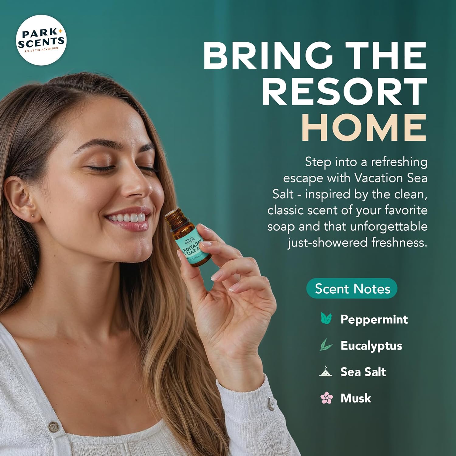Park Scents Vacation Sea Salt – Peppermint Eucalyptus Musk Theme Park Luxury Hotel Fragrance Oil – Scented Essential Oils for Diffusers for Home, Aromatherapy, Gifts for Women, Sister, Hostess (10ml)