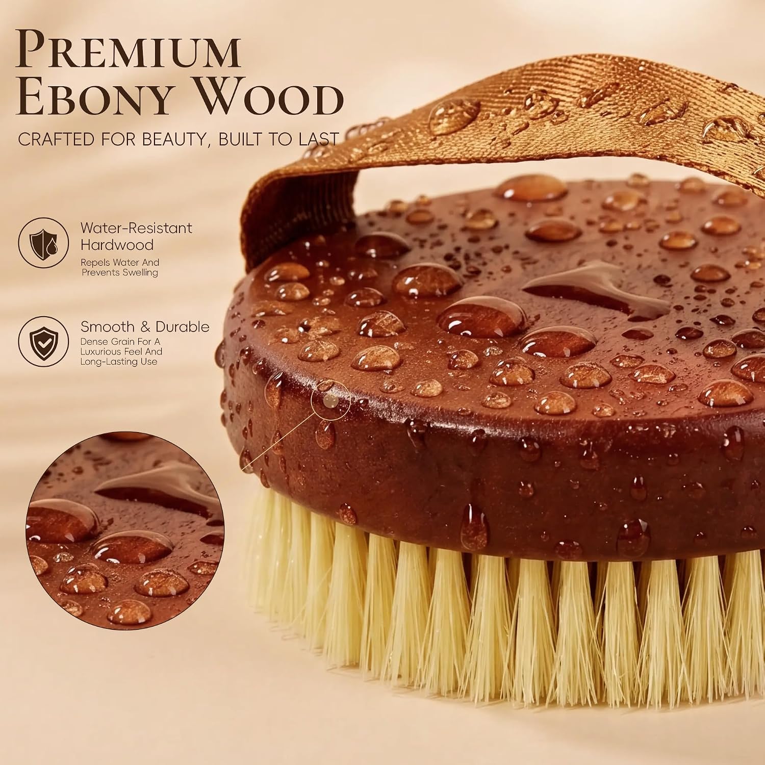 DEBETOOL Dry Brushing Body Brush - Natural Boar Bristle Exfoliating Brush for Lymphatic Drainage & Cellulite, Medium Firmness Body Brush for Dry Skin Self Care
