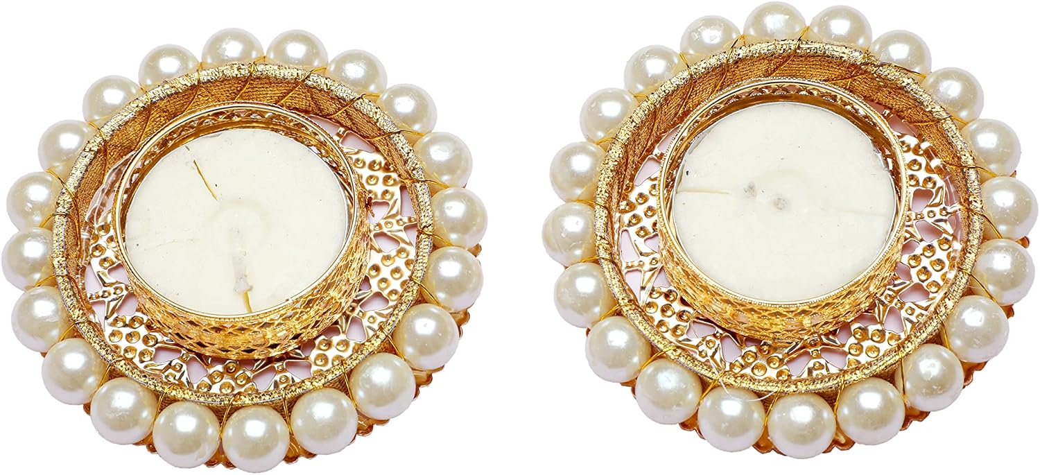 Set of 4 Pearl Moti Design T Light Holder Candle Stand Tealight T-Light Holder for Indian Festival Gifts New year Gifts Lighting Accessories Wedding Home Decor(Size:-3")(Without Wax)(White)