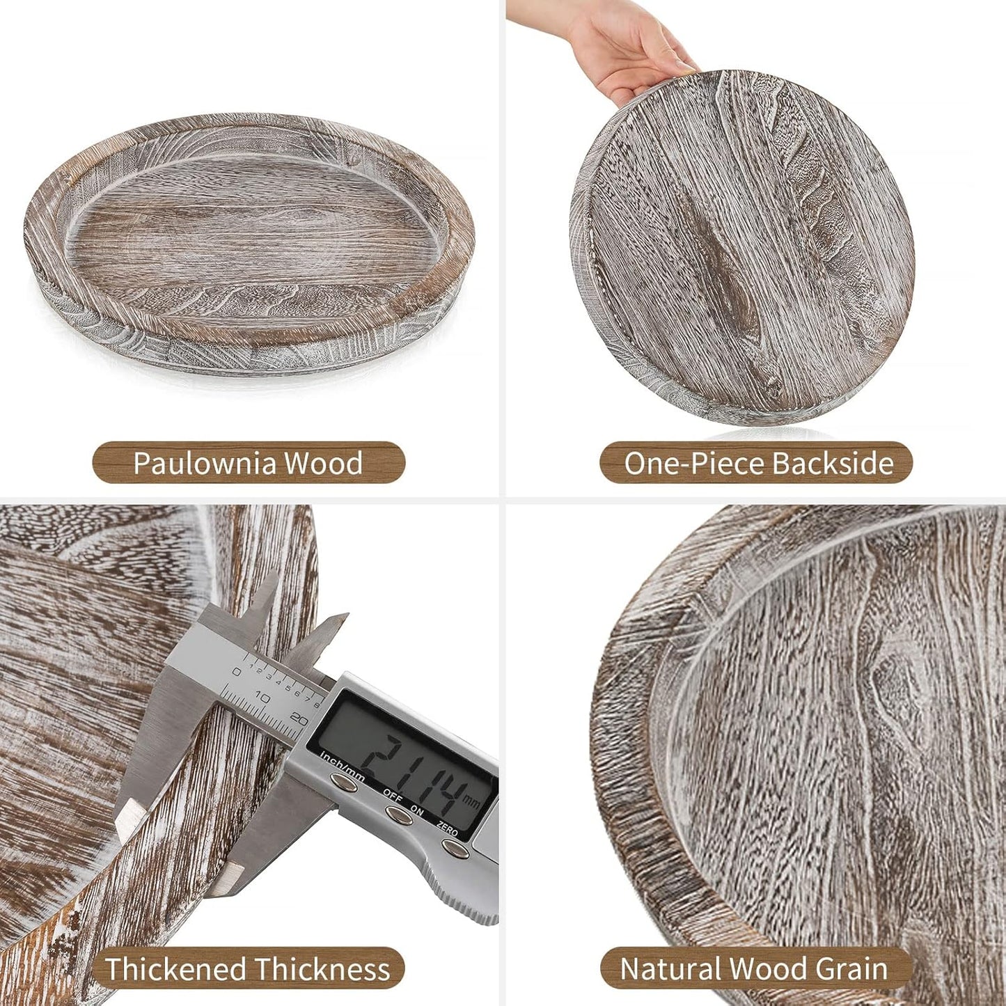 Hanobe Candle Plate Holder Tray: Round Wood Decorative Candle Plate - Rustic Farmhouse CoffeeTable Decor - Tealight Pillar Trays for Home Decor (Whitewash)