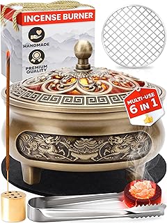 Small Brass Charcoal Incense Burner for Frankincense Resin, Incense Sticks for Home and Church Use – Decorative Bakhoor Brass Incense Burner Provides Clean Burning, Aroma and Spiritual Atmosphere