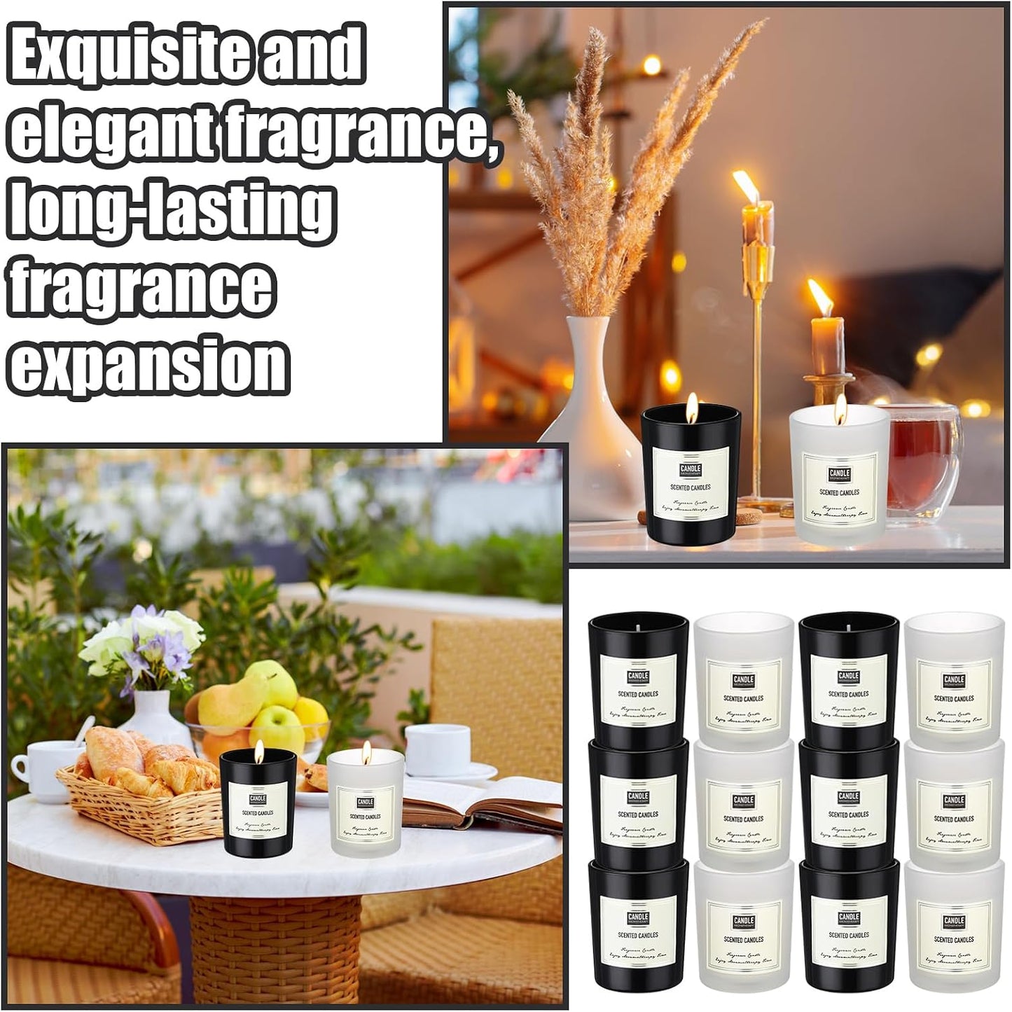 Threlaco 72 Pcs Scented Candles Bulk Home Aromatherapy Candle Gift for Women 8 Fragrance Long Lasting Soy Wax Jar Candles for Mother's Day Thanksgiving Christmas Coworker Employee (Fresh, Black White)