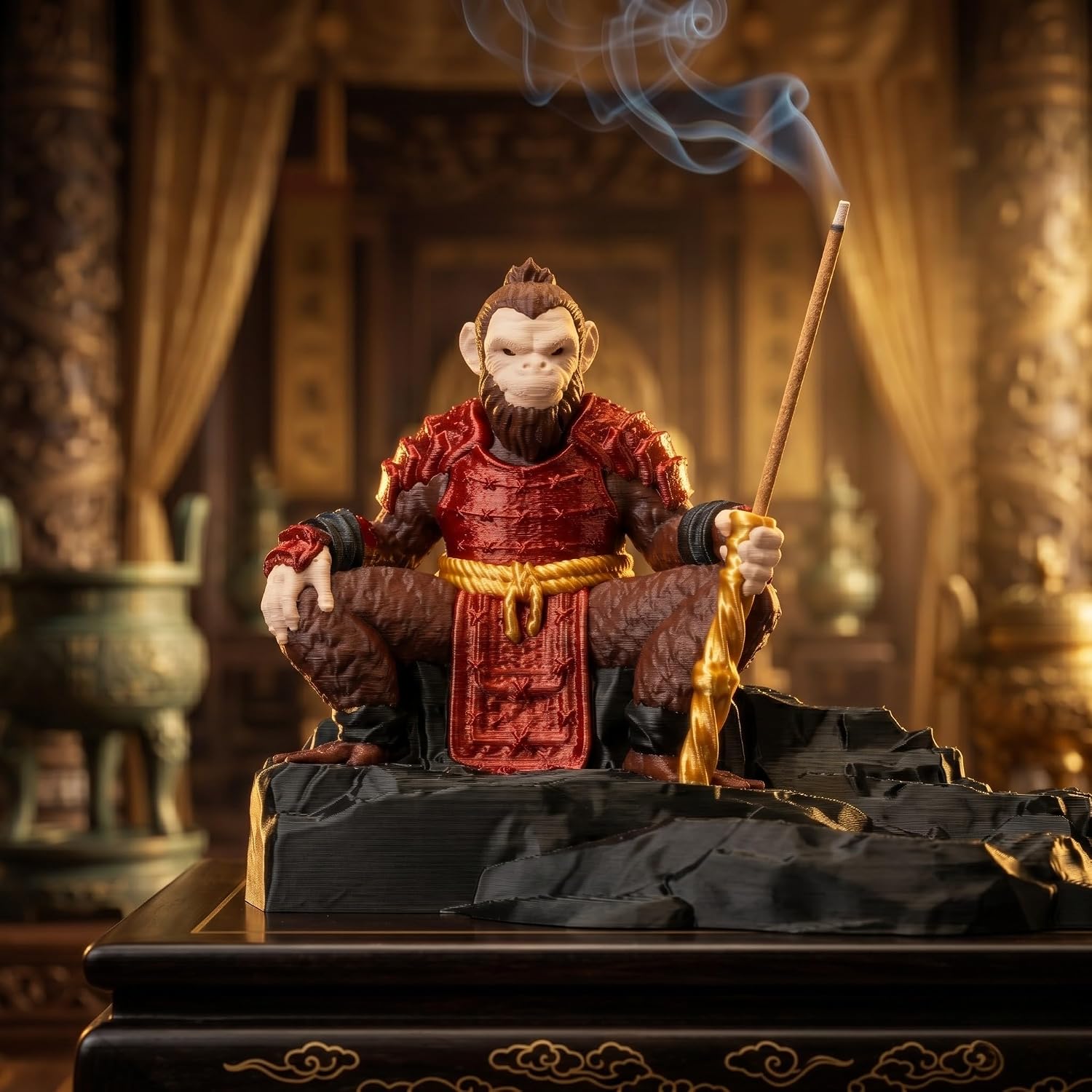 Sun Wukong Incense Holder for Sticks, Monkey King Figurine Ash Catcher, Decorative Incense Burner Statue, Chinese Mythology Zen Desk Decor for Home Office Shelf