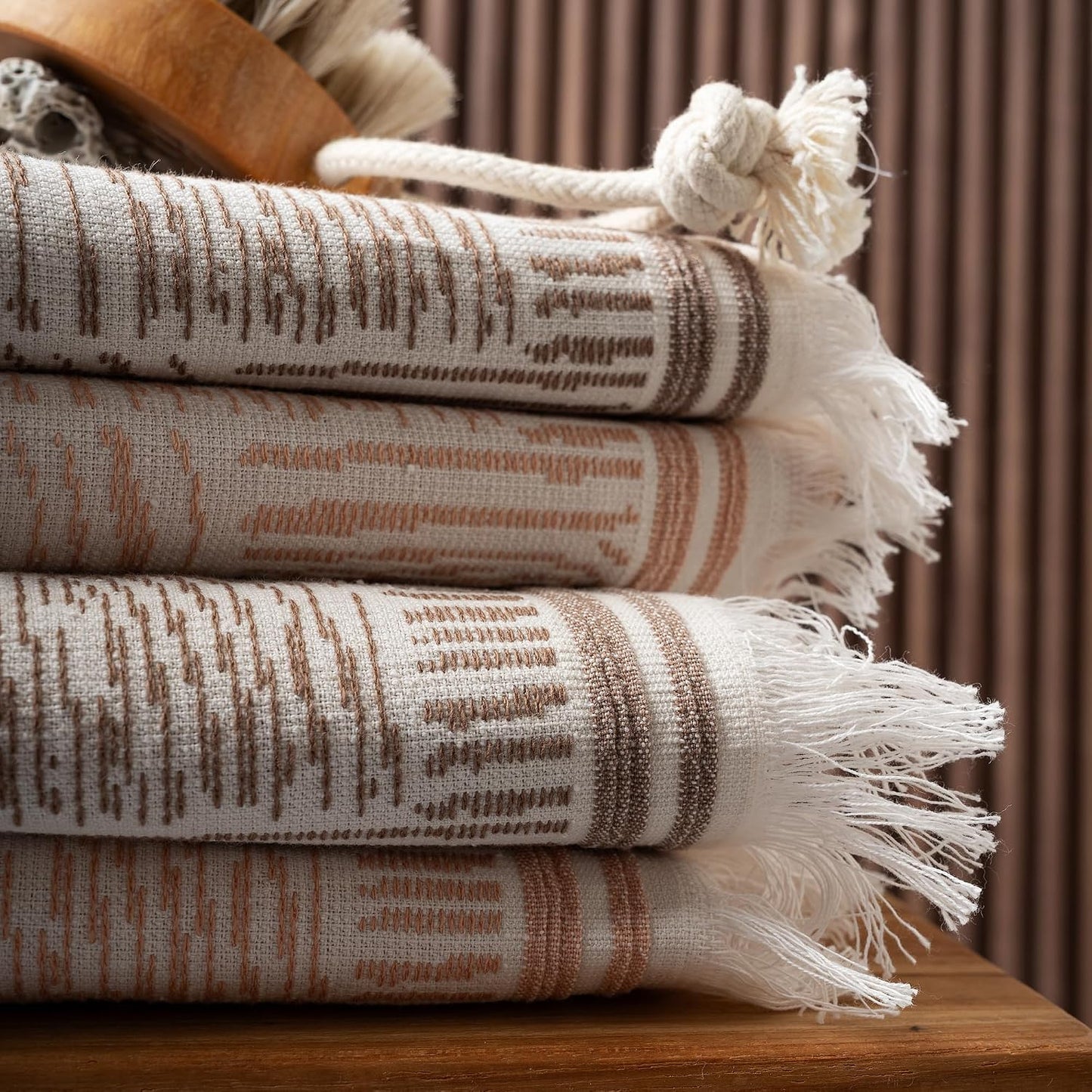SOFE H&L | Arcana Luxury Turkish Cotton Towels Set of 6 (2 Bath Towels 2 Hand Towels 2 Wash Cloths) Macaron & Coffee | Thin Bath Towels, Durable, Absorbent - Hotel Quality Towel Sets for Bathroom