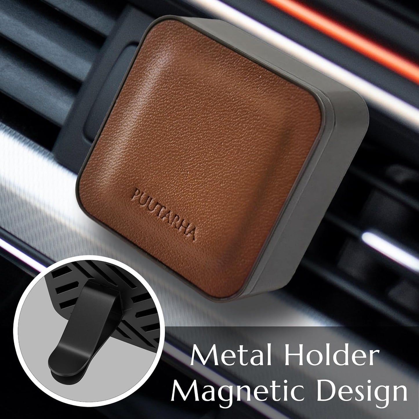 Premium Quality Car Air Freshener Leather and Metal Design Scent Vent Clip Diffuser,New Natural Fragrance Diffuser for Car with 3 Refill Scented Discs and Gift Box(Truffle Brown)