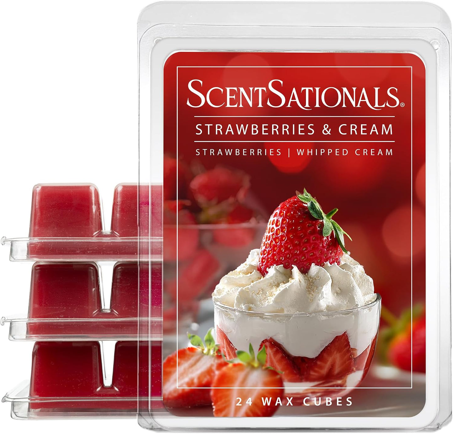 ScentSationals Strawberries & Cream Scented Wax Melts - Strawberry & Whipped Cream, 10oz (24 Cubes)