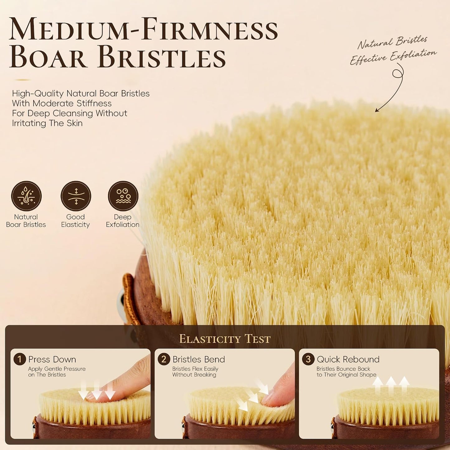 DEBETOOL Dry Brushing Body Brush - Natural Boar Bristle Exfoliating Brush for Lymphatic Drainage & Cellulite, Medium Firmness Body Brush for Dry Skin Self Care