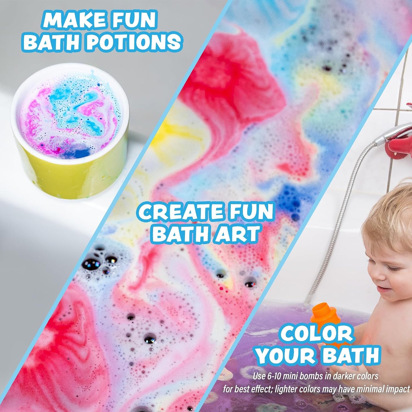 Tub Works® Lil' Bursts™ Mini Bath Bombs for Kids, 90 Count, Cosmic | Nontoxic | Tiny Kids Bath Bombs with A Burst of Color, Foam & Bubbles | Customize Kids Bath with Fun Bath Colors | Create Tub Art